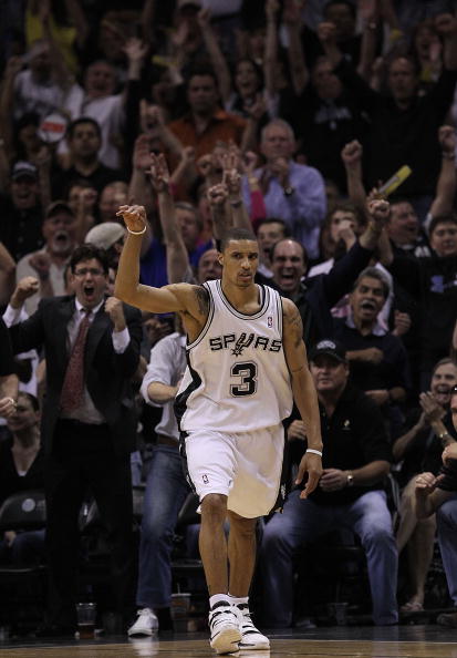 SAN ANTONIO - APRIL 29:  George Hill #3 of the San Antonio Spurs in Game Six of the Western Conference Quarterfinals during the 2010 NBA Playoffs at AT&T Center on April 29, 2010 in San Antonio, Texas. NOTE TO USER: User expressly acknowledges and agrees
