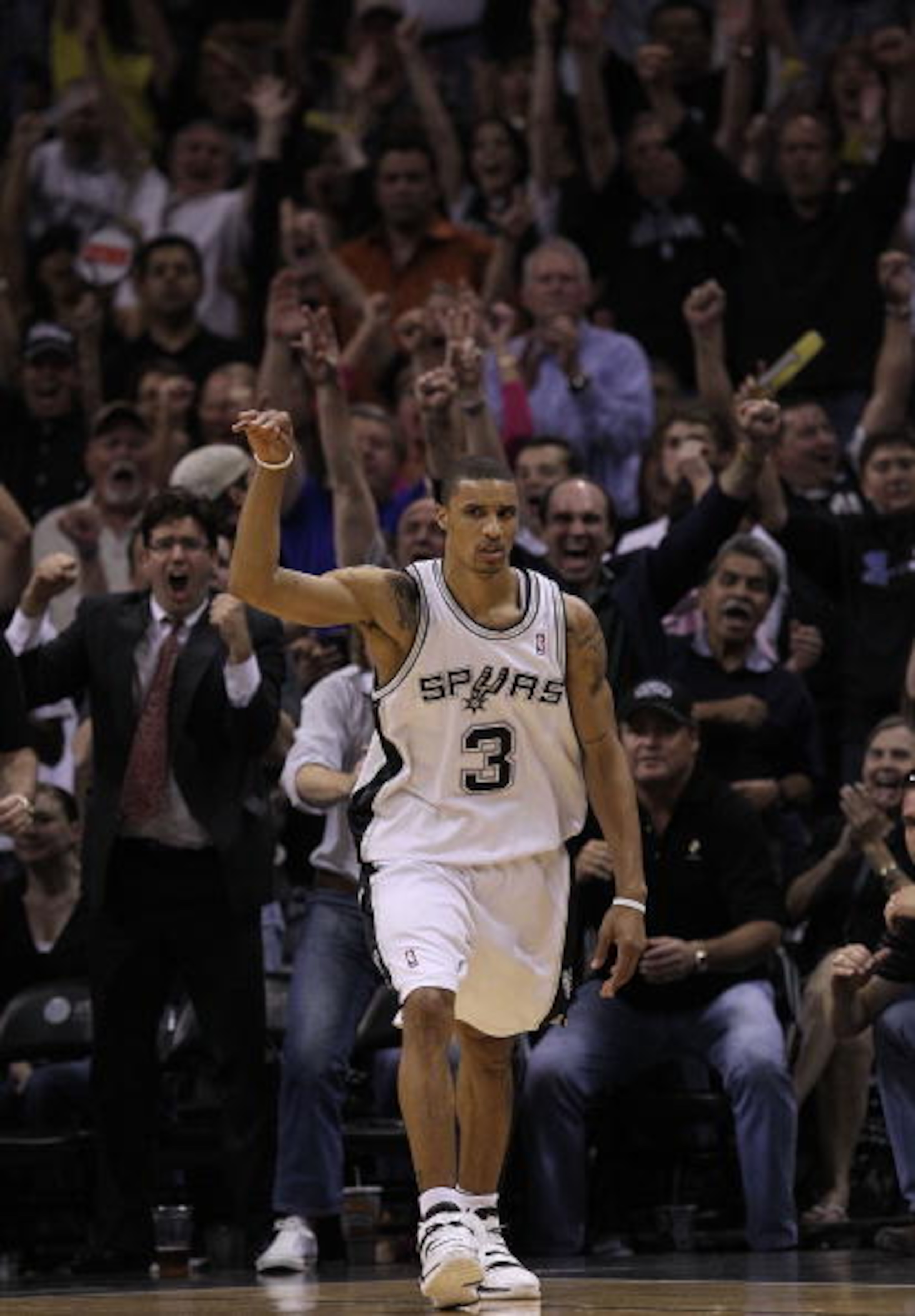 SAN ANTONIO - APRIL 29:  George Hill #3 of the San Antonio Spurs in Game Six of the Western Conference Quarterfinals during the 2010 NBA Playoffs at AT&T Center on April 29, 2010 in San Antonio, Texas. NOTE TO USER: User expressly acknowledges and agrees