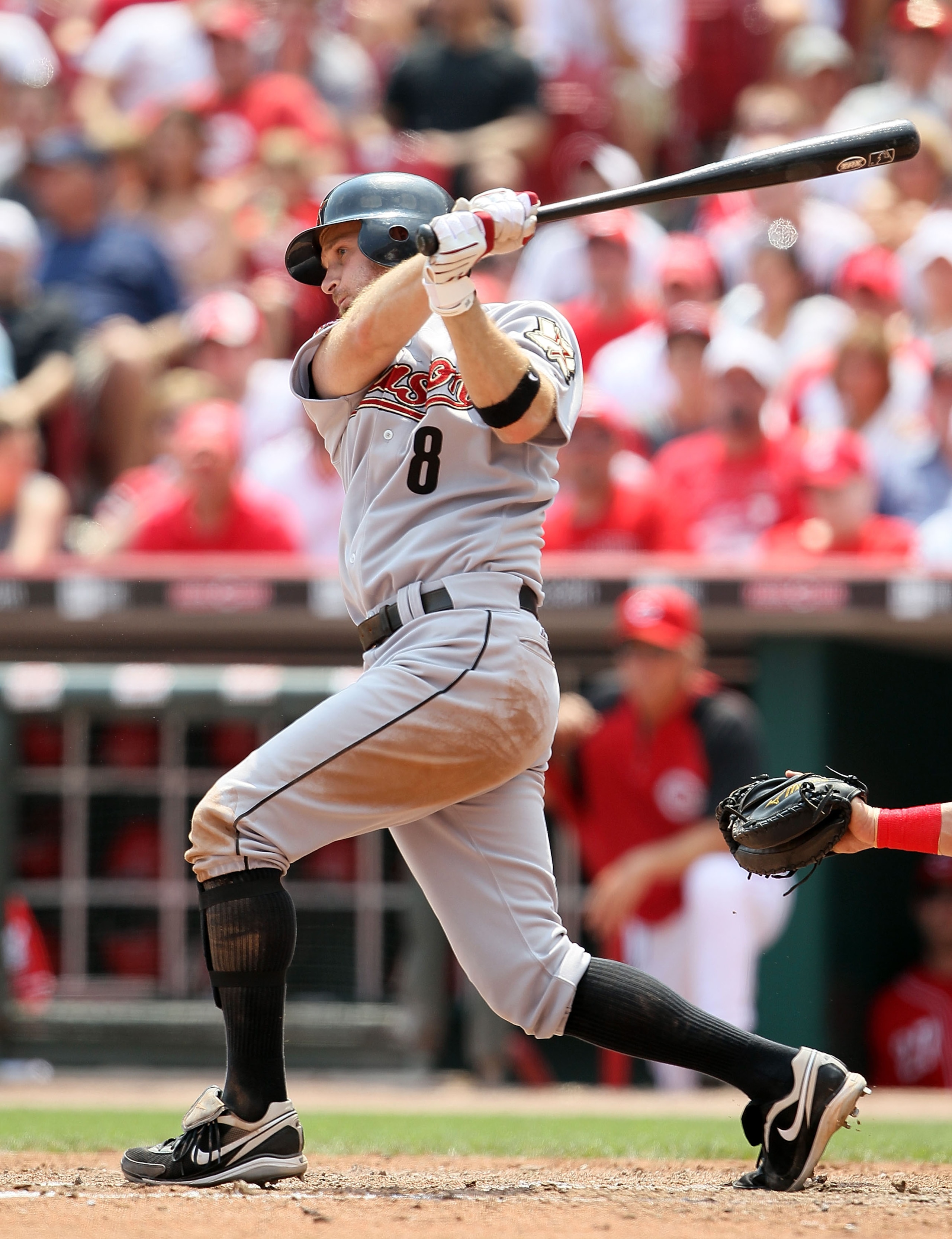 CINCINNATI - MAY 30:  Jeff Keppinger #8 of the Houston Astros is at bat during the game agianst the Cincinnati Reds at Great American Ball Park on May 30, 2010 in Cincinnati, Ohio.  (Photo by Andy Lyons/Getty Images)