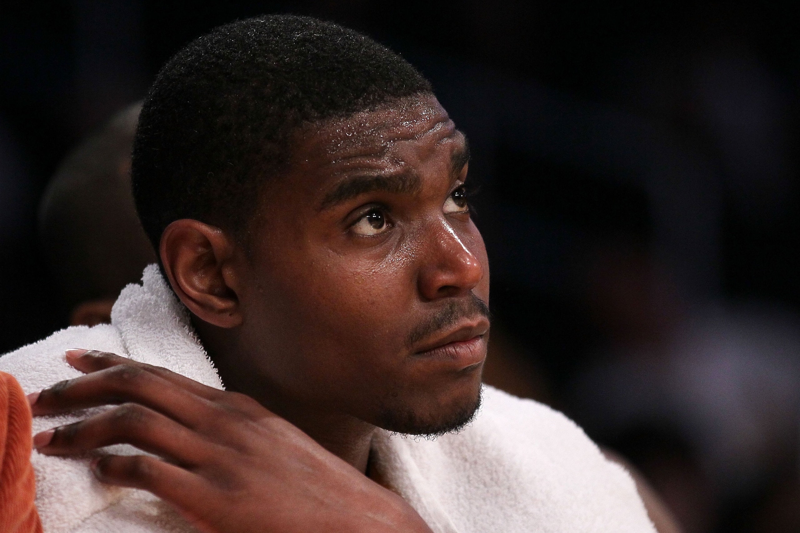 LOS ANGELES, CA - APRIL 27:  Andrew Bynum #17 of the Los Angeles Lakers on the bench while taking on the Oklahoma City Thunder during Game Five of the Western Conference Quarterfinals of the 2010 NBA Playoffs at Staples Center on April 27, 2010 in Los Ang