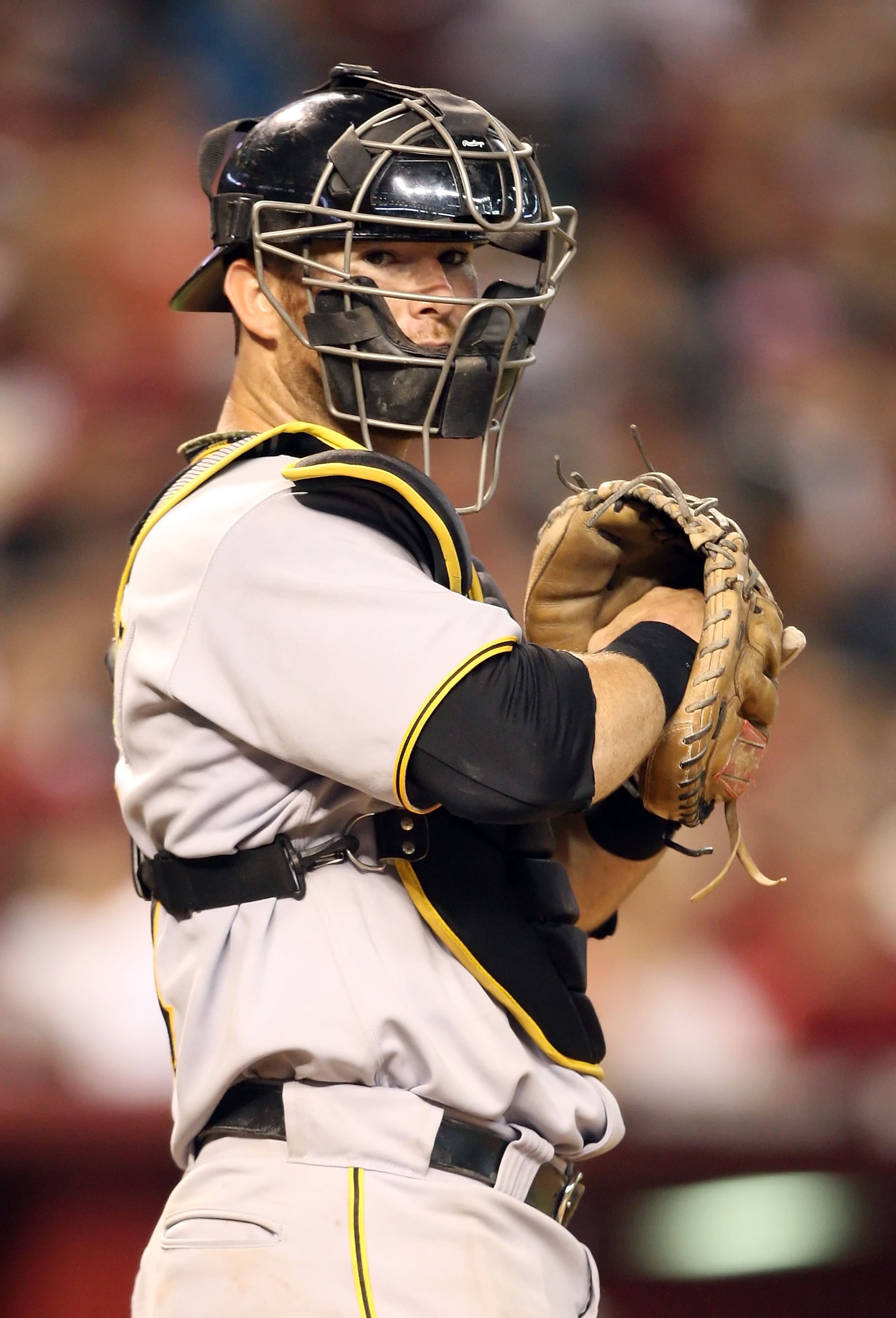 PHOENIX - JULY 25:  Catcher Ryan Doumit #41 of the Pittsburgh Pirates in action during the major league baseball game against the Arizona Diamondbacks at Chase Field on July 25, 2009 in Phoenix, Arizona. The Diamondbacks defeated the Pirates 7-0.  (Photo