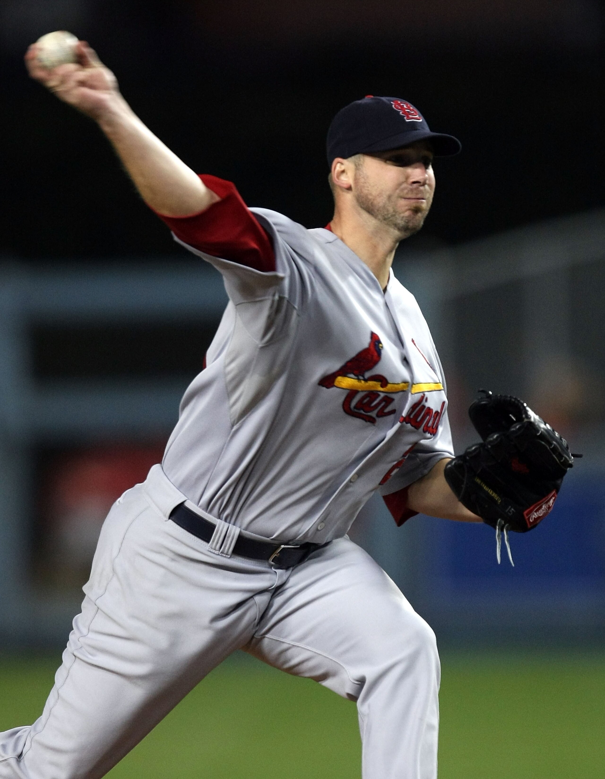 LOS ANGELES, CA - OCTOBER 07:  Pitcher Chris Carpenter #29 of the St. Louis Cardinals pitches in the fourth inning against the Los Angeles Dodgers in Game One of the NLDS during the 2009 MLB Playoffs at Dodger Stadium on October 7, 2009 in Los Angeles, Ca