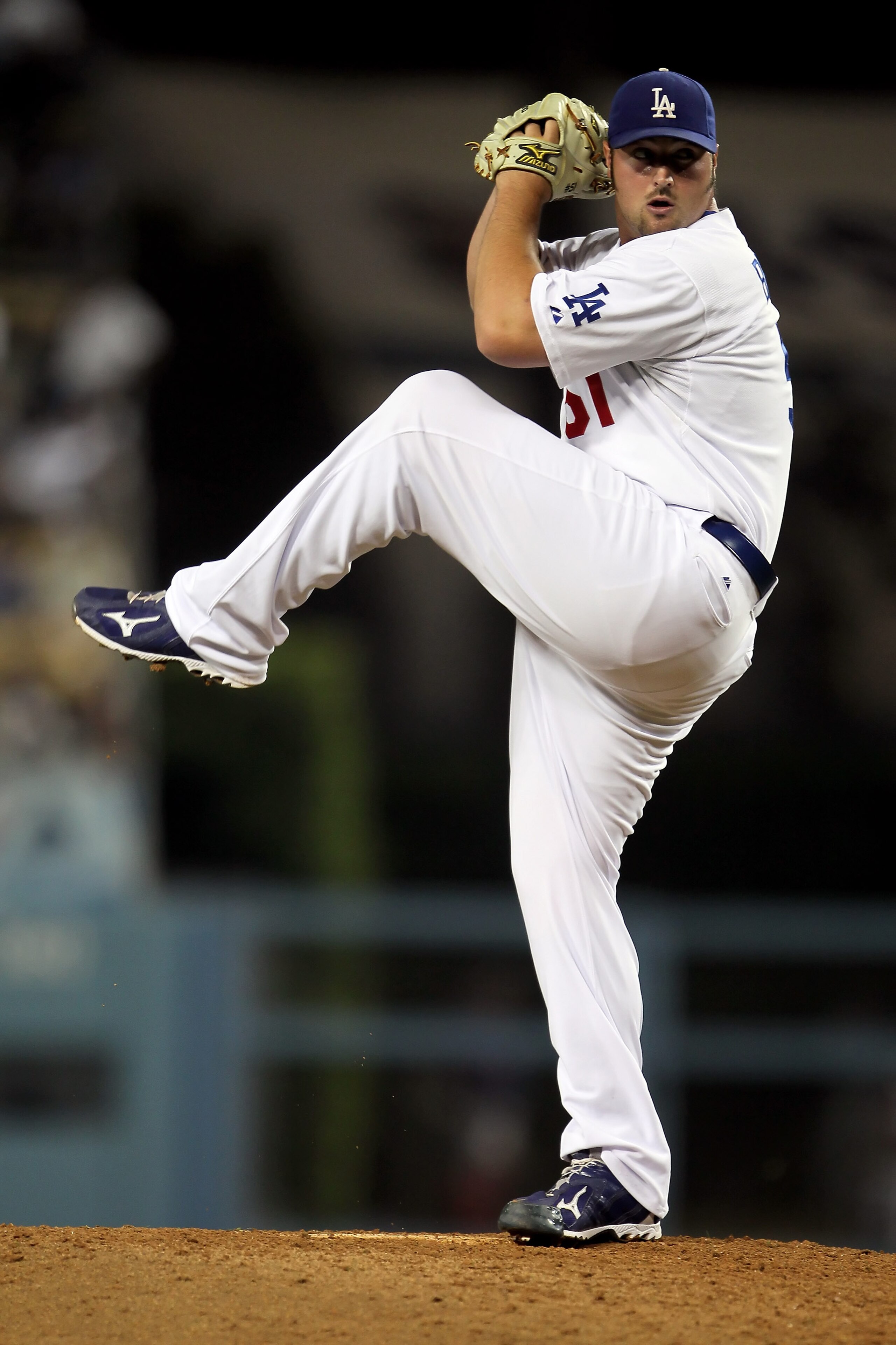 LOS ANGELES, CA - JUNE 04:  Jonathan Broxton #51 of the Los Angeles Dodgers pitches against the Atlanta Braves in the game at Dodger Stadium on June 4, 2010 in Los Angeles, California.  (Photo by Jeff Gross/Getty Images)
