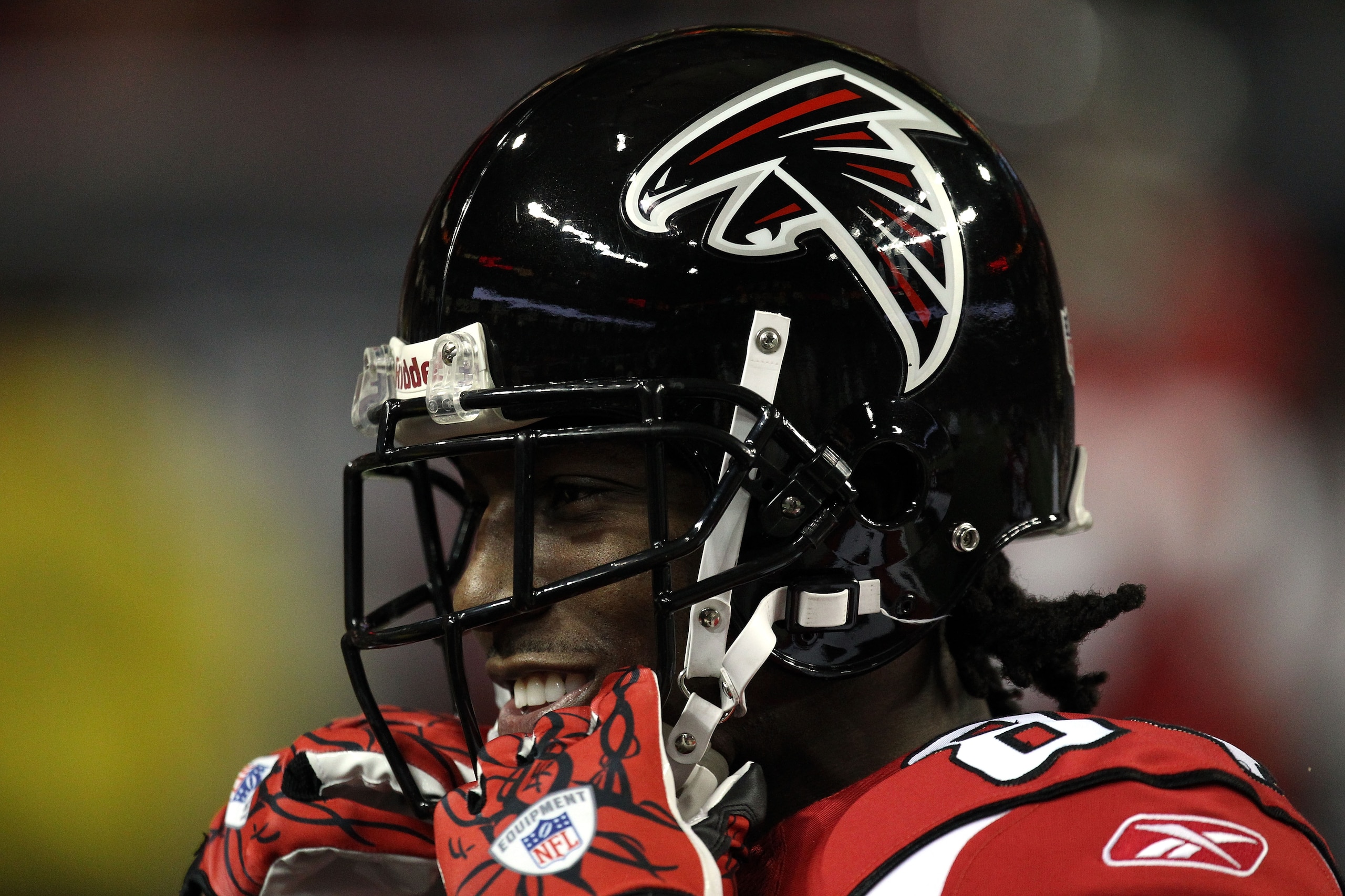 ATLANTA, GA - JANUARY 15:  Roddy White #84 of the Atlanta Falcons smiles during warm ups against the Green Bay Packers during their 2011 NFC divisional playoff game at Georgia Dome on January 15, 2011 in Atlanta, Georgia.  (Photo by Streeter Lecka/Getty I