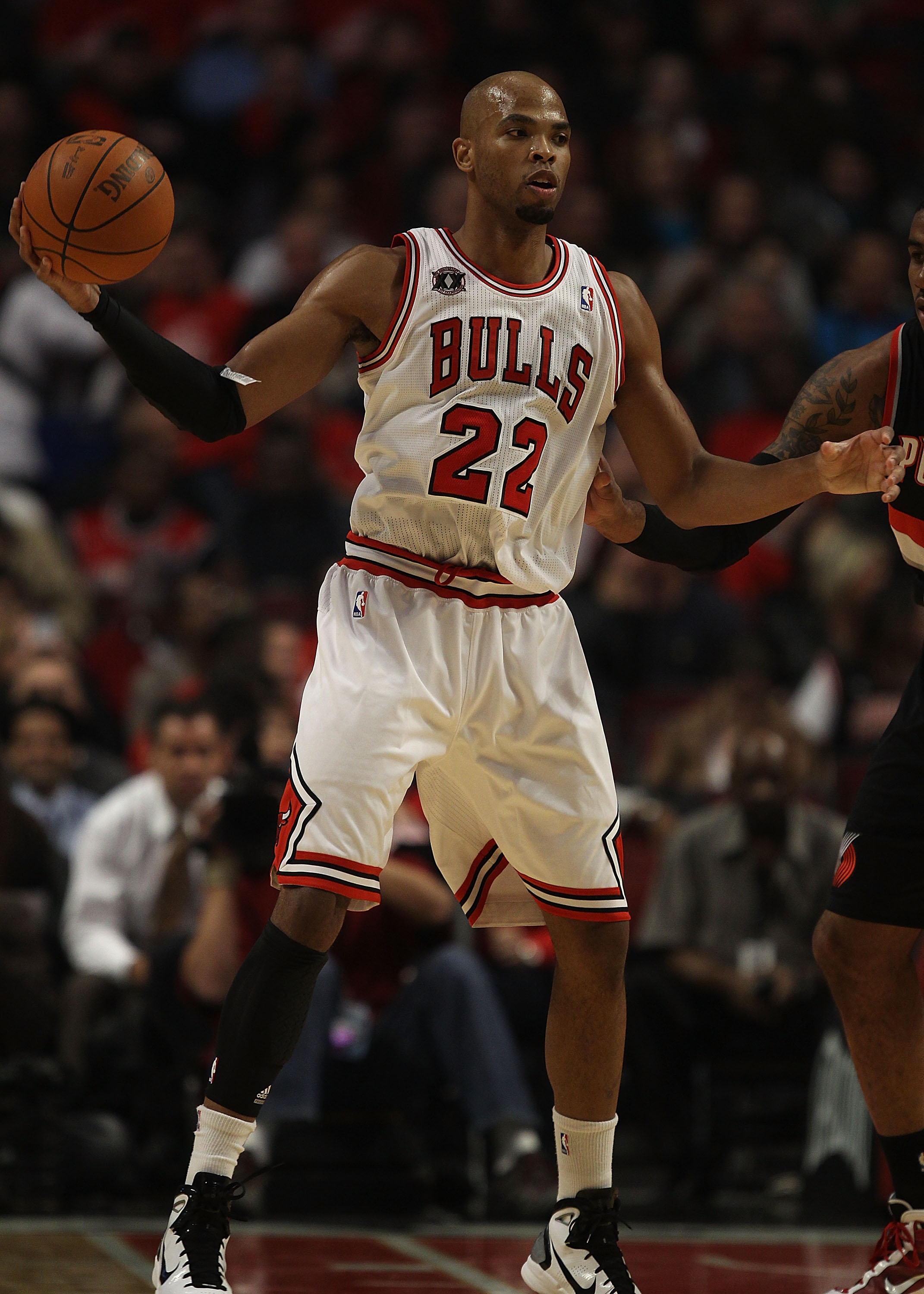 CHICAGO - NOVEMBER 01: Taj Gibson #22 of the Chicago Bulls looks to pass against the Portland Trail Blazers at the United Center on November 1, 2010 in Chicago, Illinois. The Bulls defeated the Trail Blazers 110-98. NOTE TO USER: User expressly acknowledg