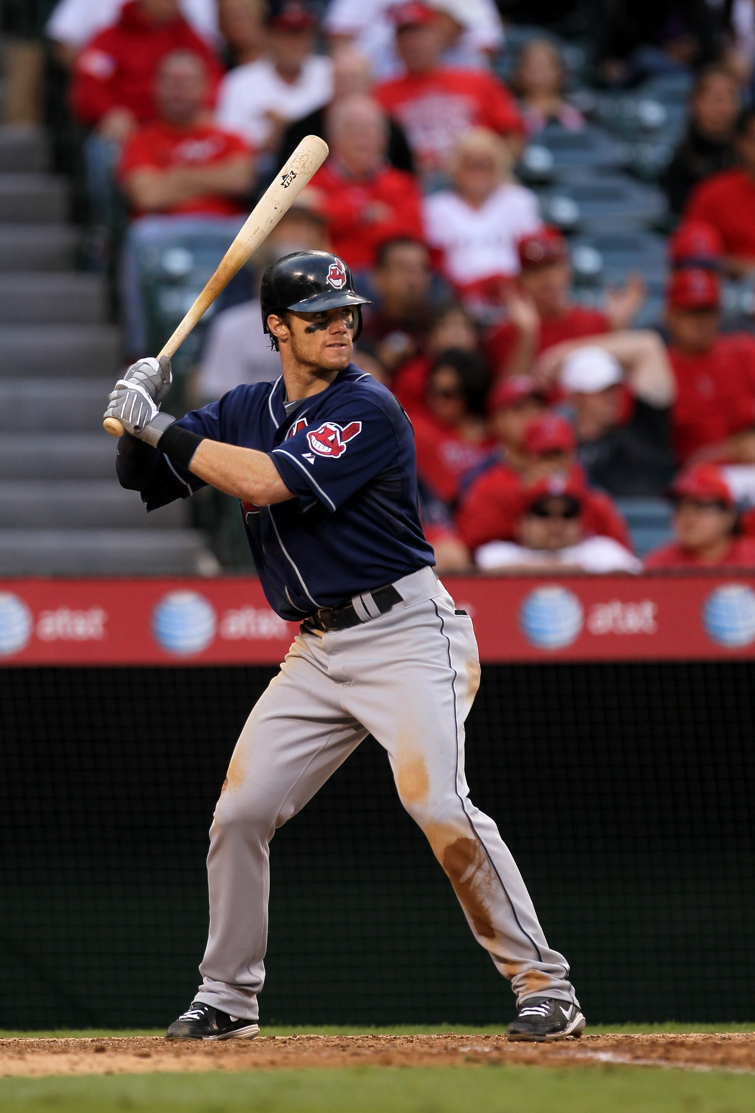 ANAHEIM, CA - SEPTEMBER 08:  Jason Donald #16 of the Cleveland Indian bats against the Los Angeles Angels of Anaheim on September 8, 2010 at Angel Stadium in Anaheim, California.   The Angels won 4-3 in 16 innings.  (Photo by Stephen Dunn/Getty Images)