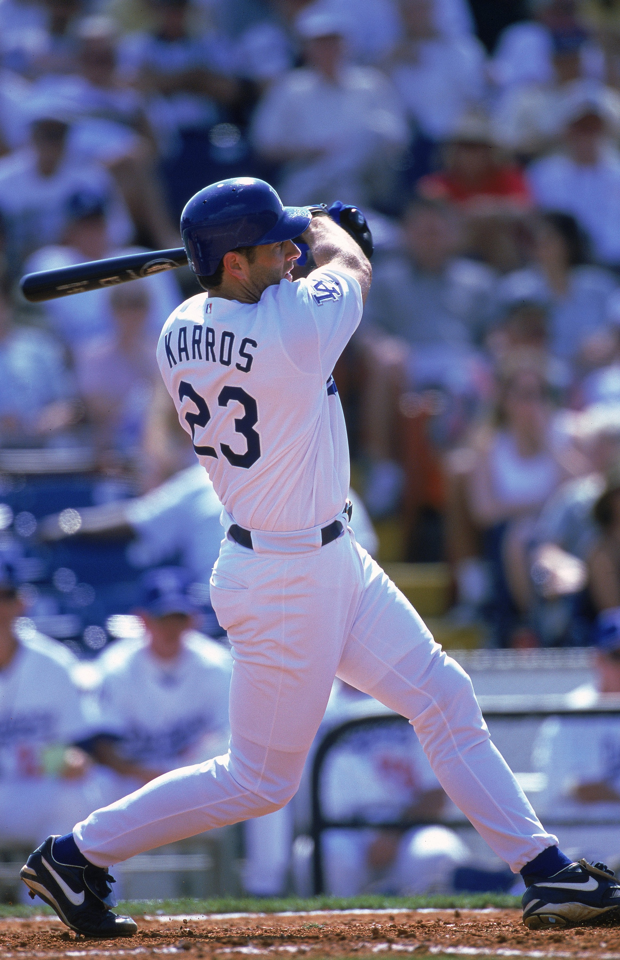 3 Mar 2000: Eric Karros #23 of the Los Angeles Dodgers swings at the ball during the Spring Training Game against the Houston Astros at Holman Stadium in Vero Beach, Florida. The Astros defeated the Dodgers 4-3. Mandatory Credit: Matthew Stockman /Allspo 3 Mar 2000: Eric Karros #23 of the Los Angeles Dodgers swings at the ball during the Spring Training Game against the Houston Astros at Holman Stadium in Vero Beach, Florida. The Astros defeated the Dodgers 4-3. Mandatory Credit: Matthew Stockman /Allspo