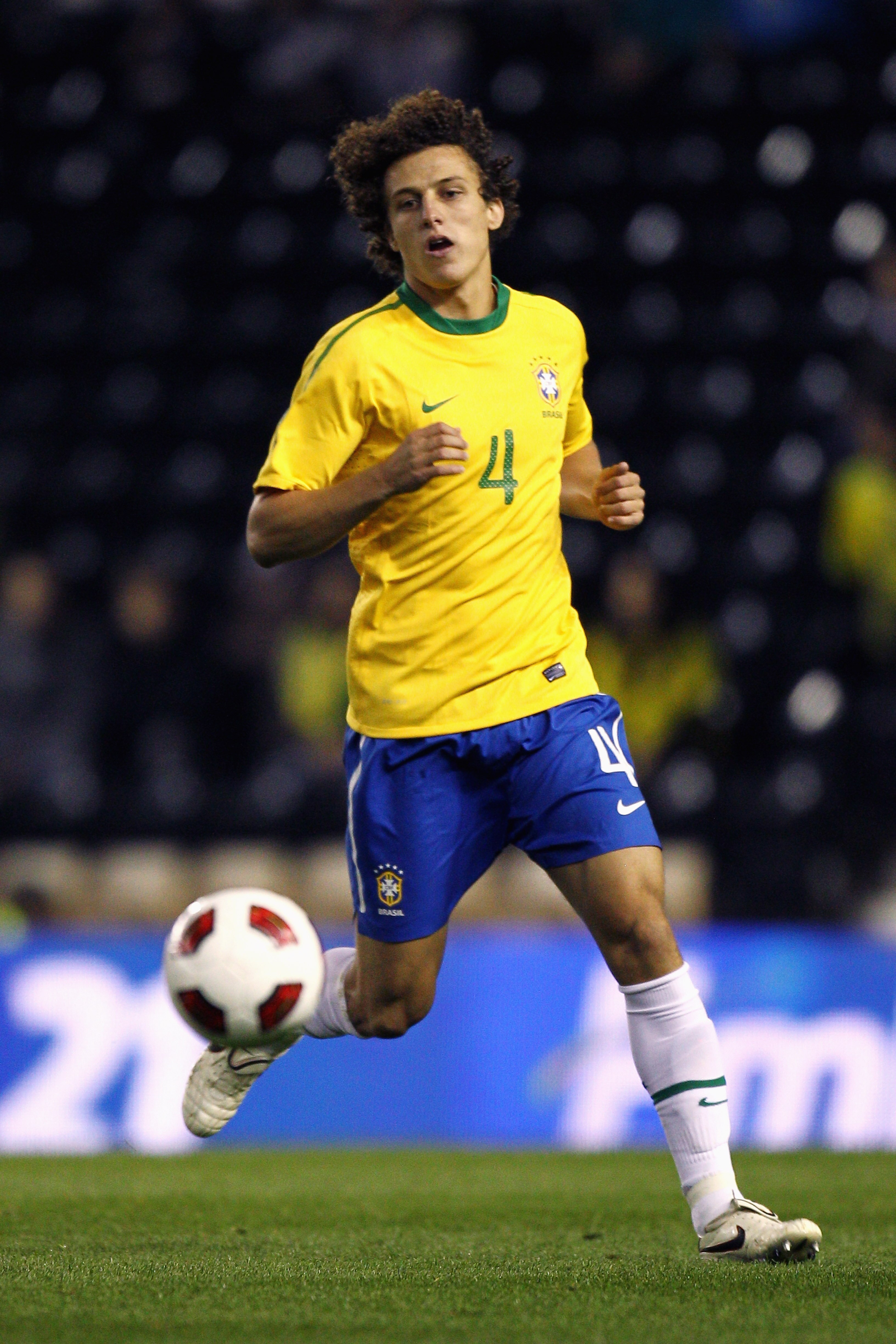 DERBY, ENGLAND - OCTOBER 11:  David Luiz of Brazil in action during the International Friendly match between Brazil and Ukraine at Pride Park Stadium on October 11, 2010 in Derby, England.  (Photo by Dean Mouhtaropoulos/Getty Images)