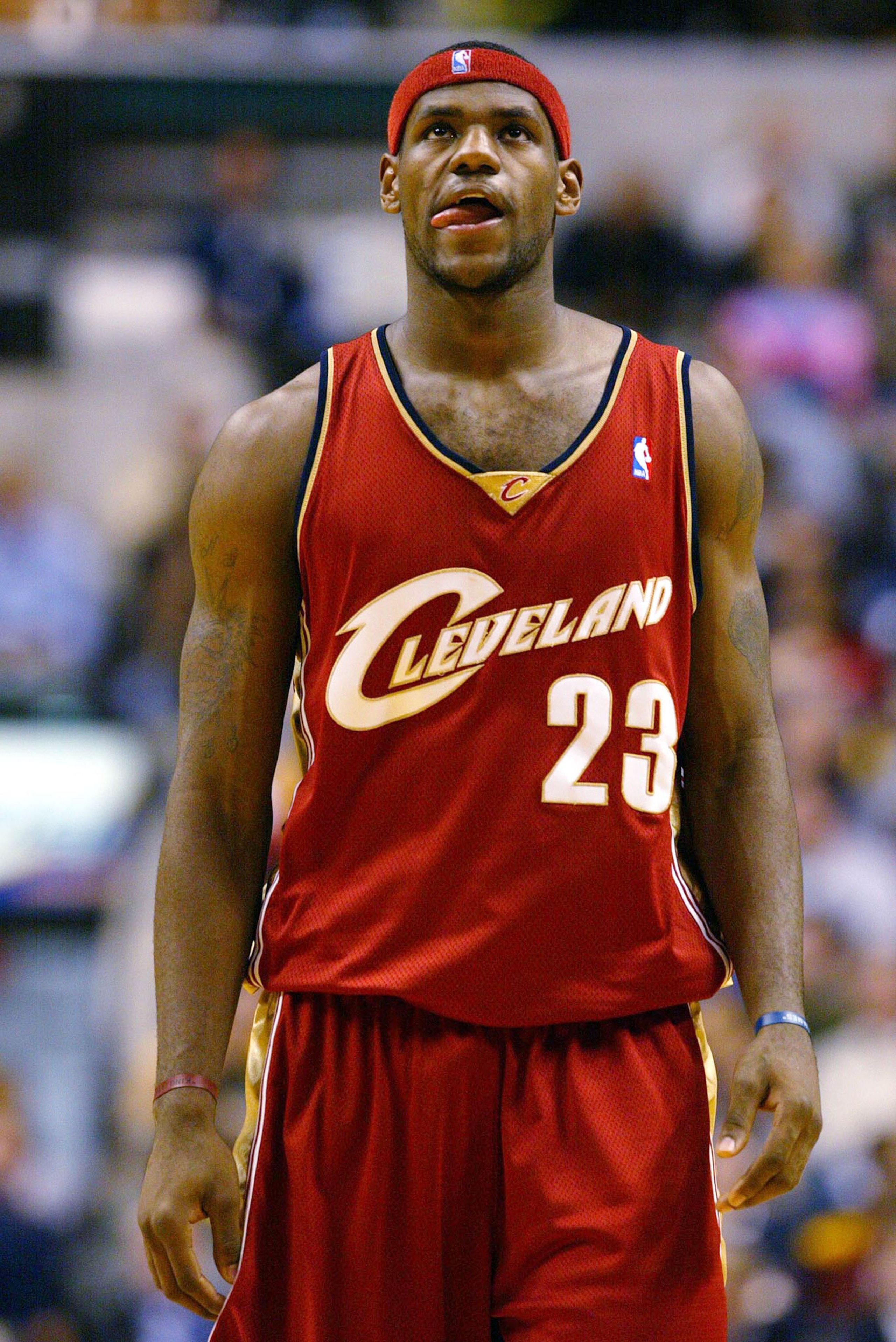 INDIANAPOLIS - DECEMBER 15:  LeBron James #23 of the  Cleveland Cavaliers looks up during a pause in the action against  the Indiana Pacers December15, 2003 at Conseco Fieldhouse in Indianapolis, Indiana. The Pacers won 95-85. NOTE TO USER: User expressly