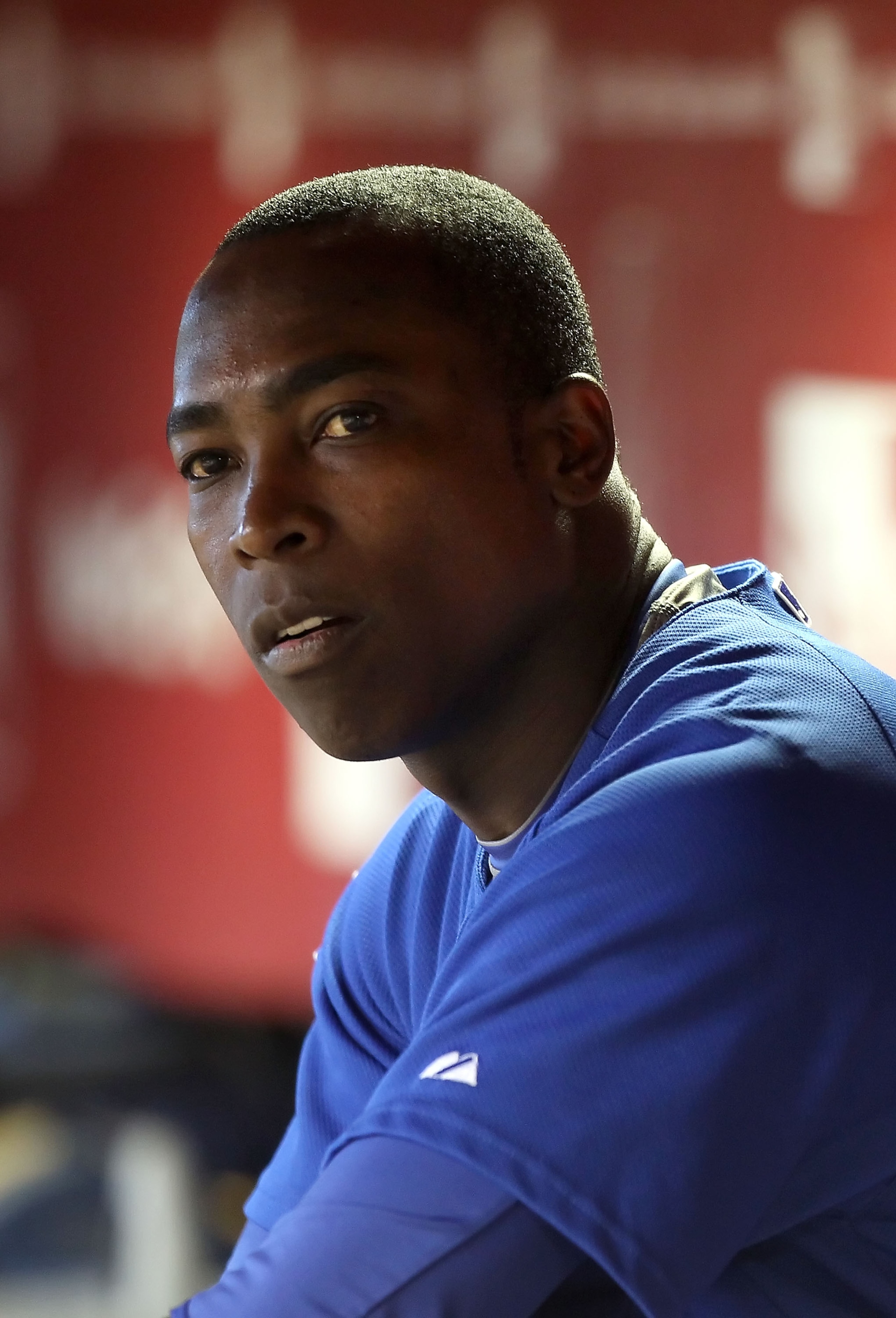 PHOENIX - JULY 05:  Alfonso Soriano #12 of the Chicago Cubs sits in the dugout during the Major League Baseball game against the Arizona Diamondbacks at Chase Field on July 5, 2010 in Phoenix, Arizona. The Cubs defeated the Diamondbacks 9-4.  (Photo by Ch