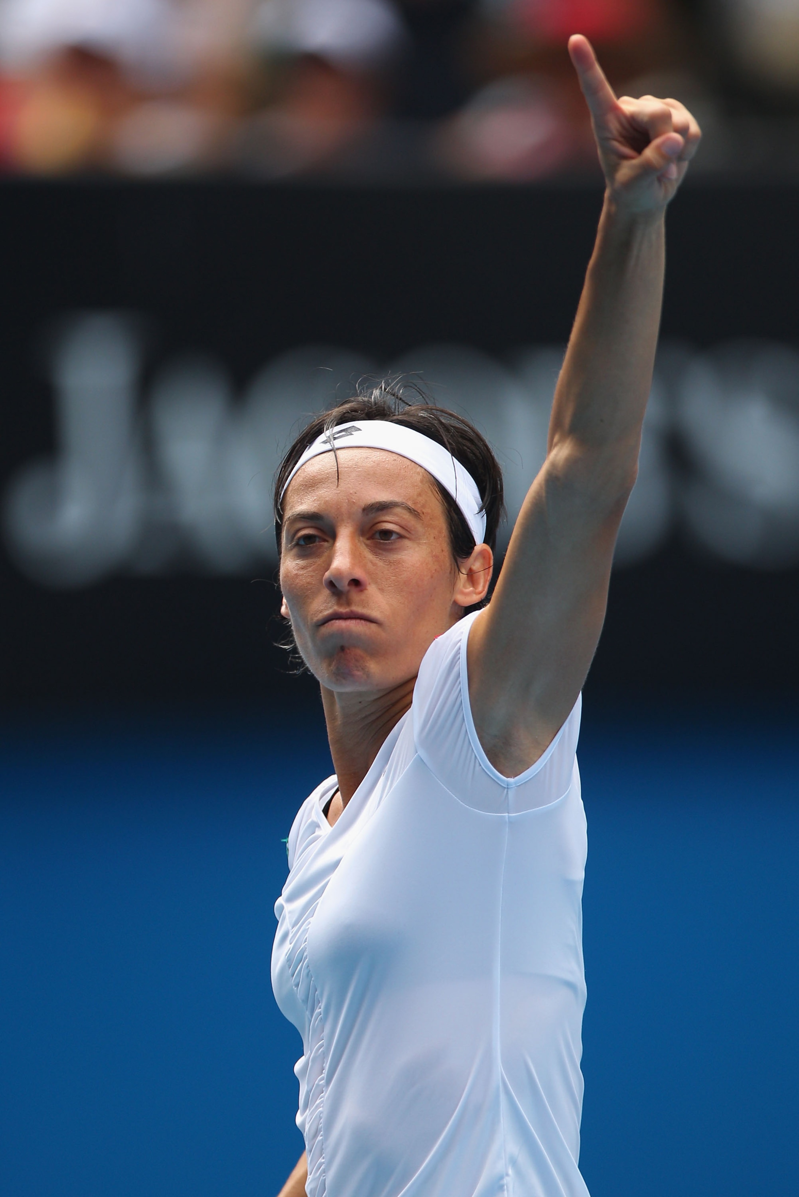 MELBOURNE, AUSTRALIA - JANUARY 25:  Francesca Schiavone of Italy celebrates a point during her quarterfinal match against Caroline Wozniacki of Denmark during day nine of the 2011 Australian Open at Melbourne Park on January 25, 2011 in Melbourne, Austral