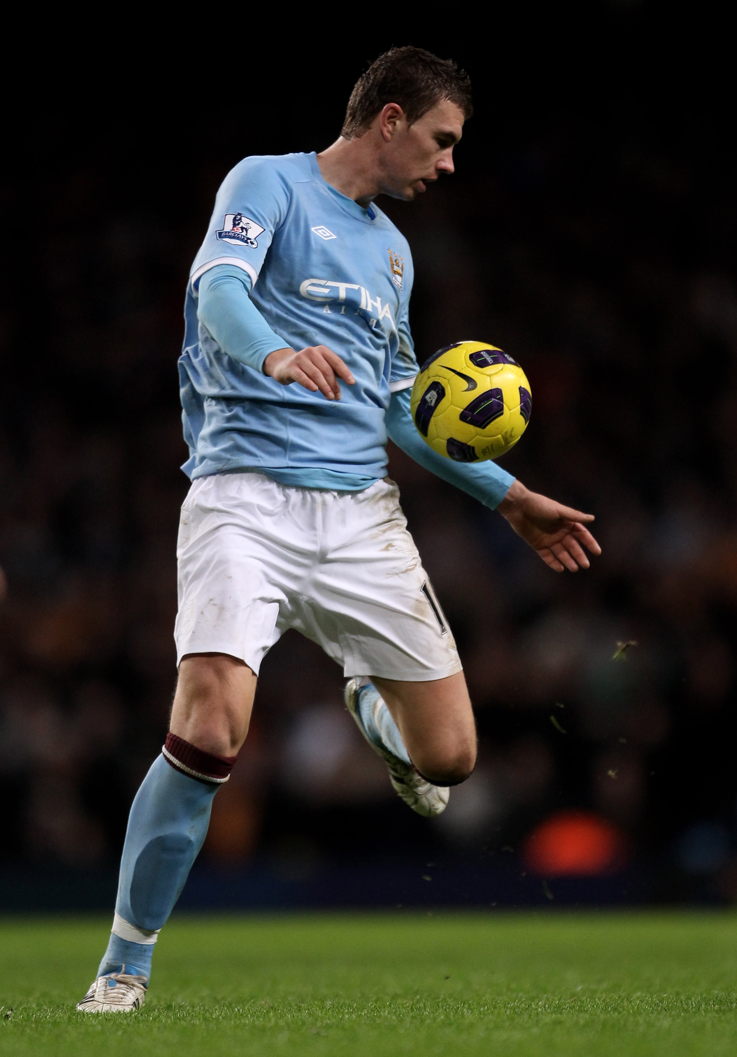 MANCHESTER, ENGLAND - JANUARY 15:  Edin Dzeko of Manchester City in action during the Barclays Premier League match between Manchester City and Wolverhampton Wanderers at the City of Manchester Stadium on January 15, 2011 in Manchester, England.  (Photo b