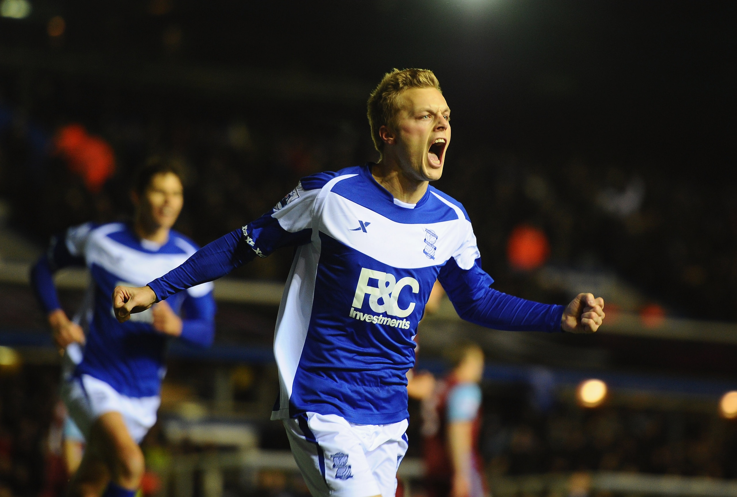 BIRMINGHAM, ENGLAND - DECEMBER 01:  Sebastian Larsson of Birmingham City celebrates scoring a penalty during the Carling Cup Quarter Final match between Birmingham City and Aston Villa at St Andrews on December 1, 2010 in Birmingham, England.  (Photo by C
