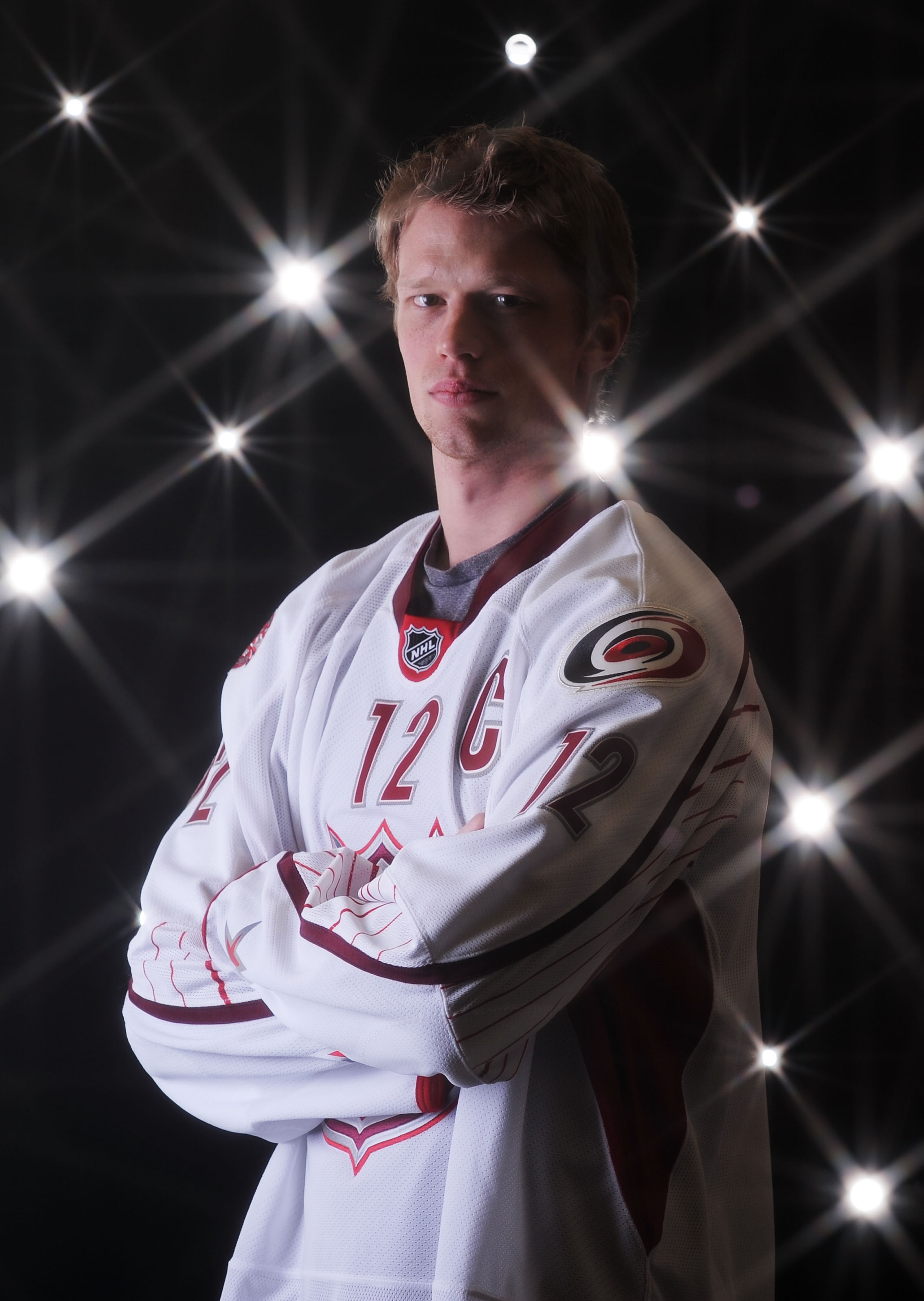 RALEIGH, NC - JANUARY 30:  (EDITORS NOTE: A special effects camera filter was used for this image.) Eric Staal #12 of the Carolina Hurricanes for Team Staal poses for a portrait before the 58th NHL All-Star Game at RBC Center on January 30, 2011 in Raleig