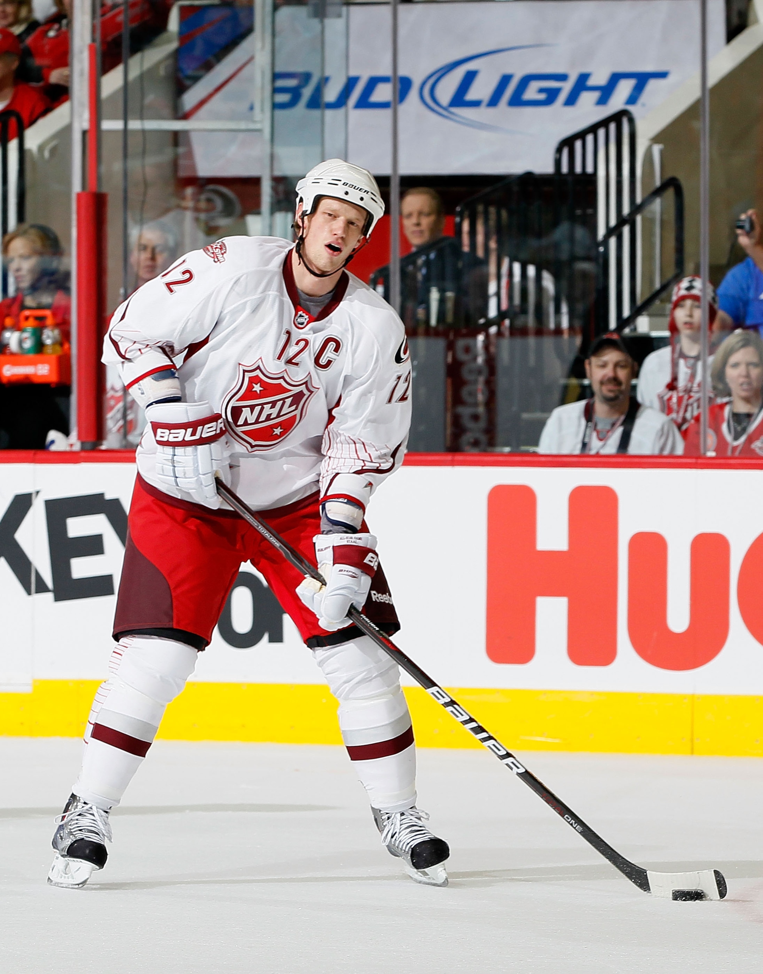 RALEIGH, NC - JANUARY 30:  Team Staal player Eric Staal #12 of the Carolina Hurricanes skates with the puck against Team Lidstrom in the 58th NHL All-Star Game at RBC Center on January 30, 2011 in Raleigh, North Carolina.  (Photo by Kevin C. Cox/Getty Ima