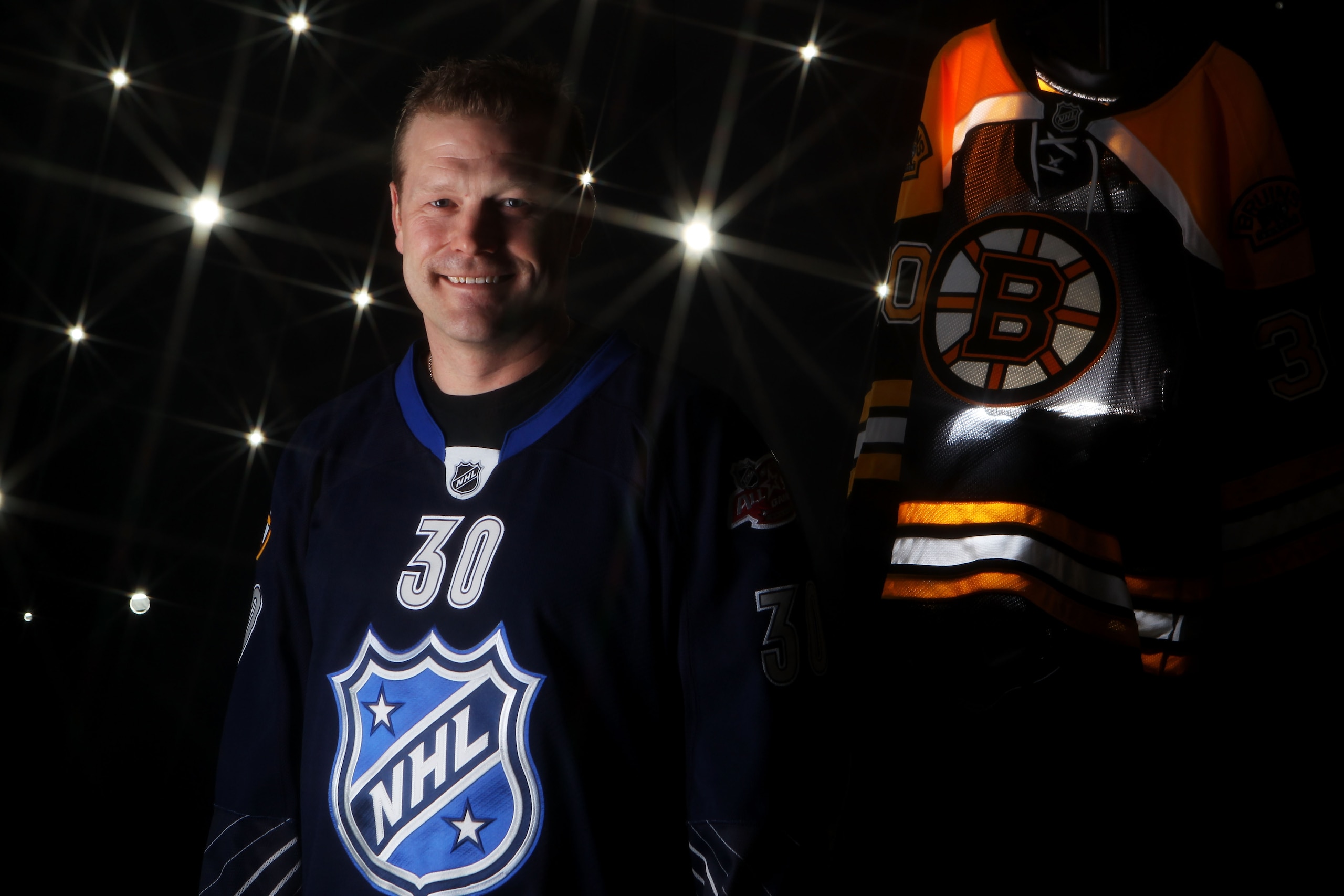 RALEIGH, NC - JANUARY 30:  (EDITORS NOTE: A special effects camera filter was used for this image.) Tim Thomas #30 of the Boston Bruins for Team Lidstrom poses for a portrait before the 58th NHL All-Star Game at RBC Center on January 30, 2011 in Raleigh, 