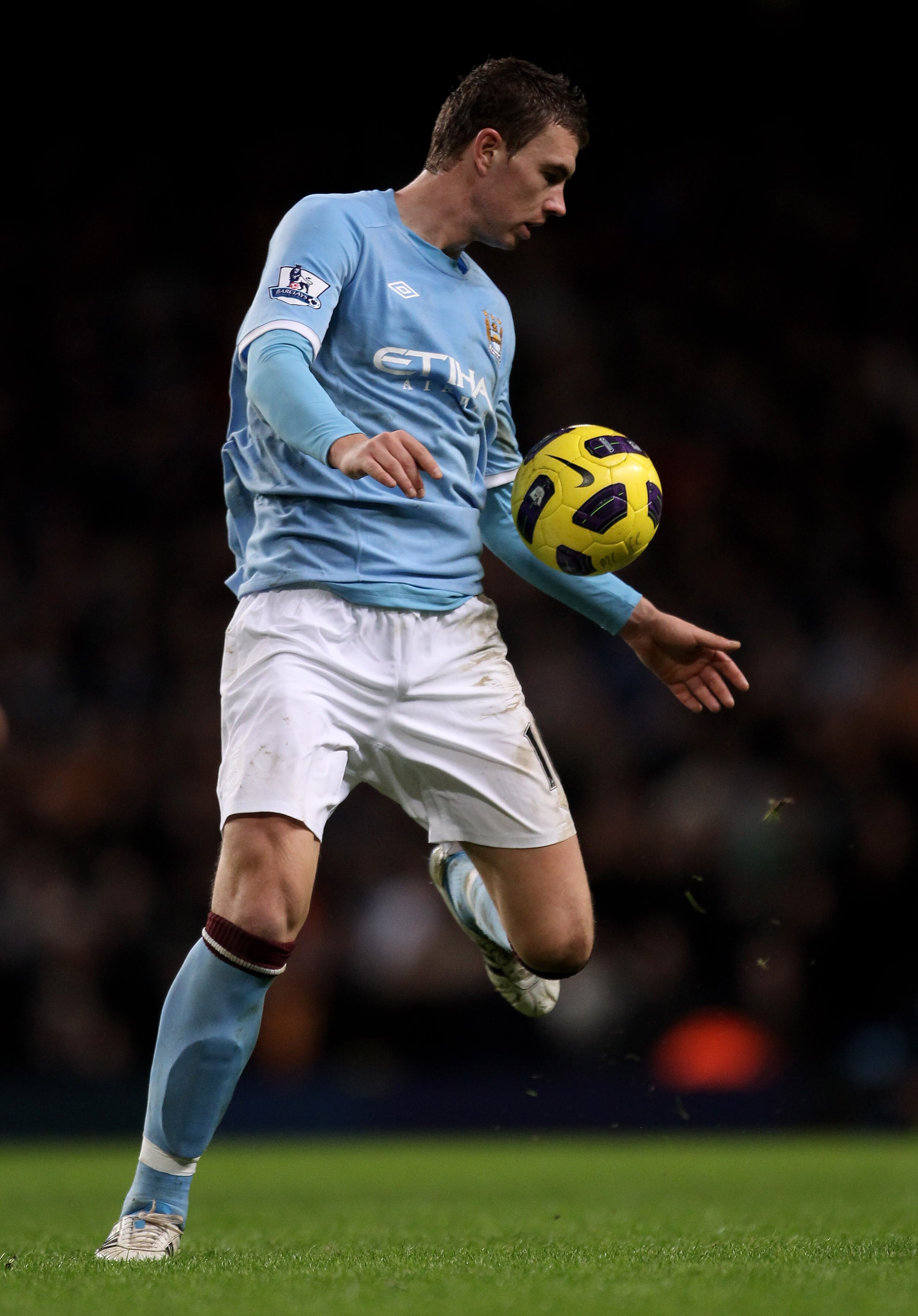 MANCHESTER, ENGLAND - JANUARY 15:  Edin Dzeko of Manchester City in action during the Barclays Premier League match between Manchester City and Wolverhampton Wanderers at the City of Manchester Stadium on January 15, 2011 in Manchester, England.  (Photo b