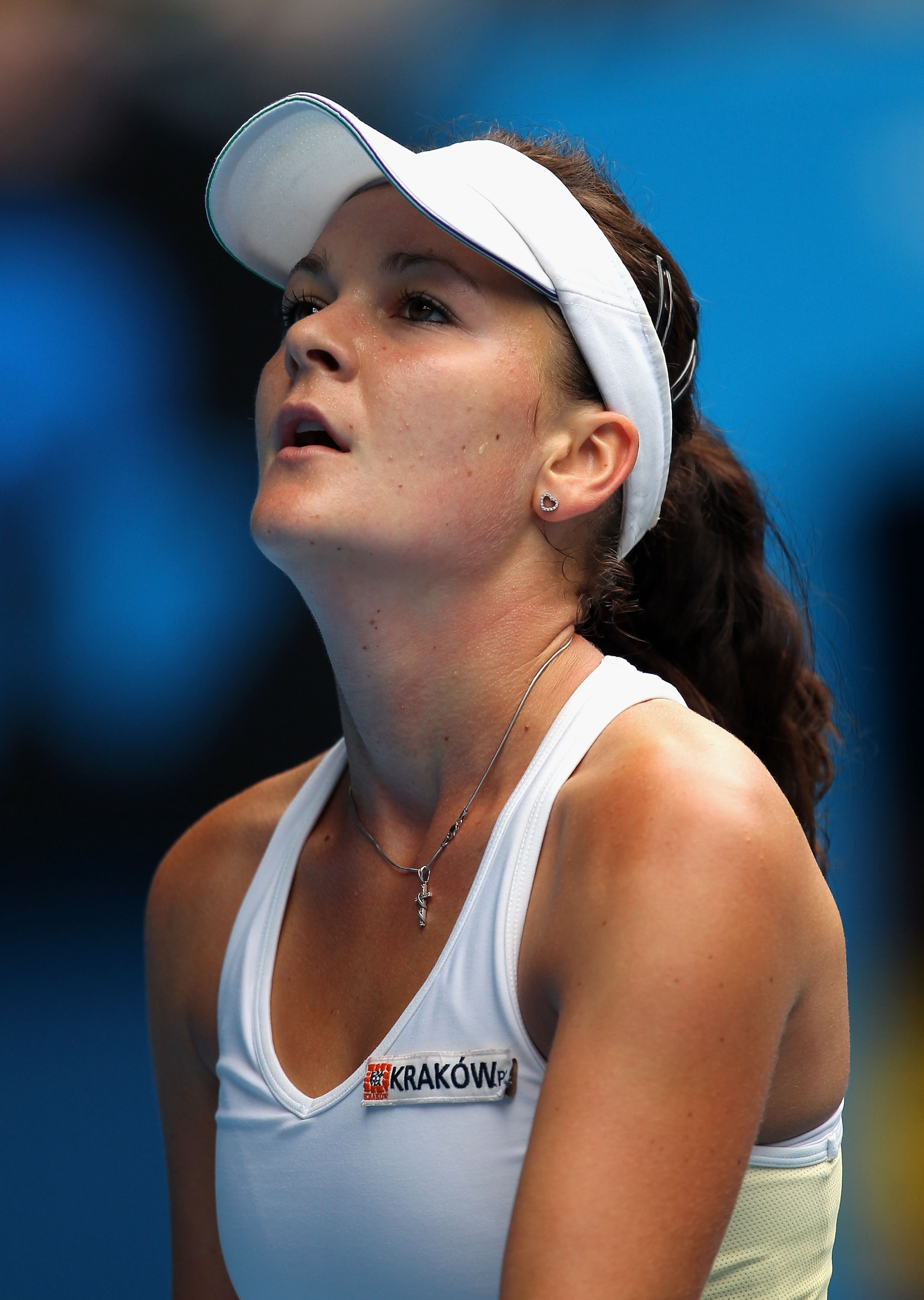 MELBOURNE, AUSTRALIA - JANUARY 26:  Agnieszka Radwanska of Poland reacts to a point in her quarterfinal match against Kim Clijsters of Belgium during day ten of the 2011 Australian Open at Melbourne Park on January 26, 2011 in Melbourne, Australia.  (Phot