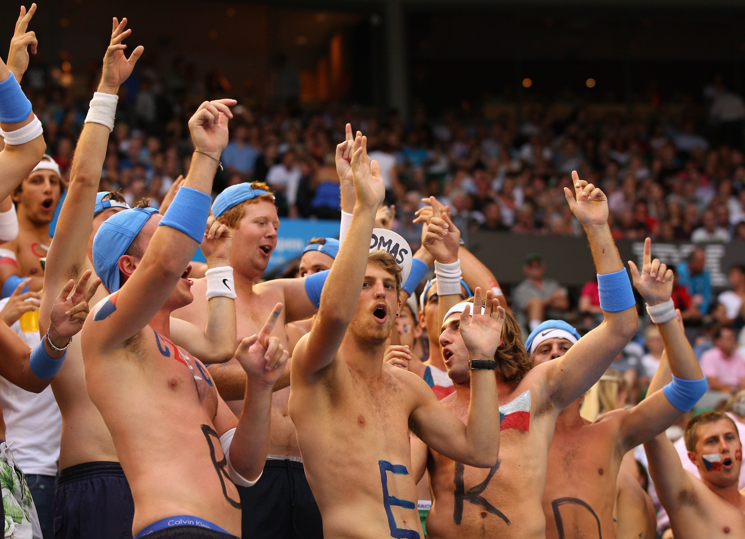 MELBOURNE, AUSTRALIA - JANUARY 25:  Fans show their support in the quarterfinal match between Novak Djokovic of Serbia and Tomas Berdych of the Czech Republic during day nine of the 2011 Australian Open at Melbourne Park on January 25, 2011 in Melbourne,