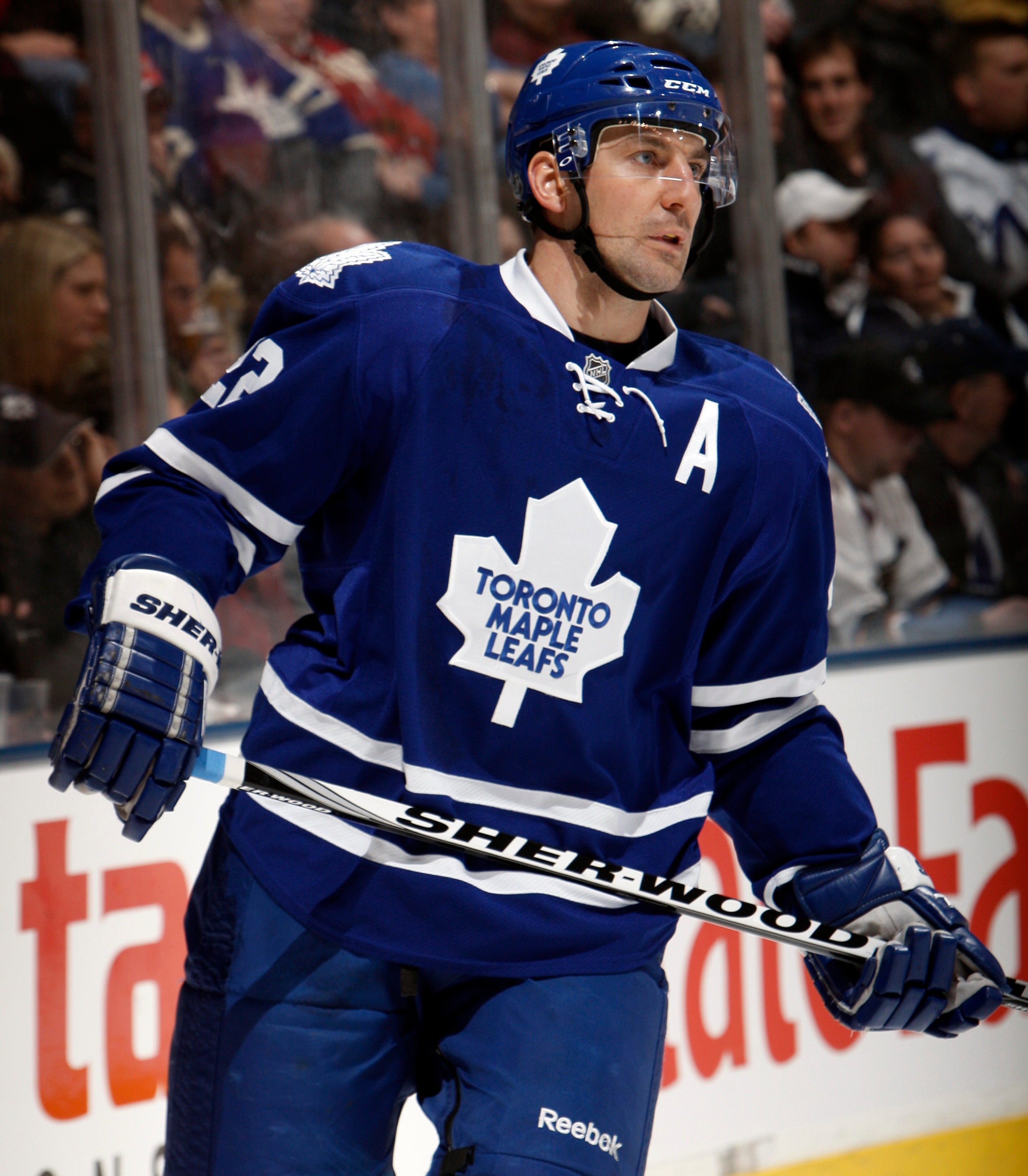 TORONTO, CANADA - JANUARY 22:  Francois Beauchemin #22 of the Toronto Maple Leafs skates up the ice during game action at the Air Canada Centre against the Washington Capitals January 22, 2011 in Toronto, Ontario, Canada. (Photo by Abelimages/Getty Images
