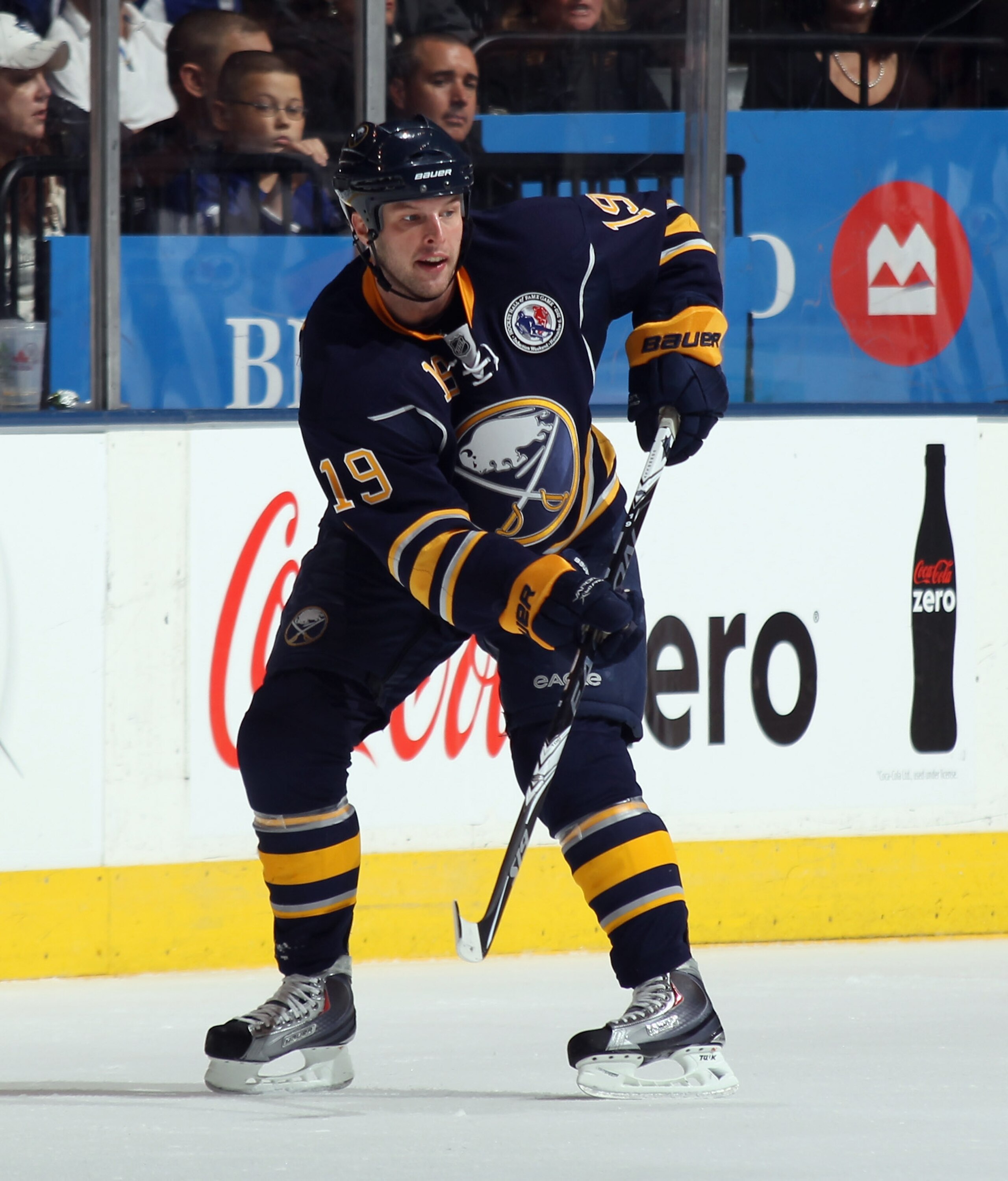 TORONTO, ON - NOVEMBER 06:  Tim Connolly #19 of the Buffalo Sabres skates against the Toronto Maple Leaf at the Air Canada Centre on November 6, 2010 in Toronto, Canada.  (Photo by Bruce Bennett/Getty Images)