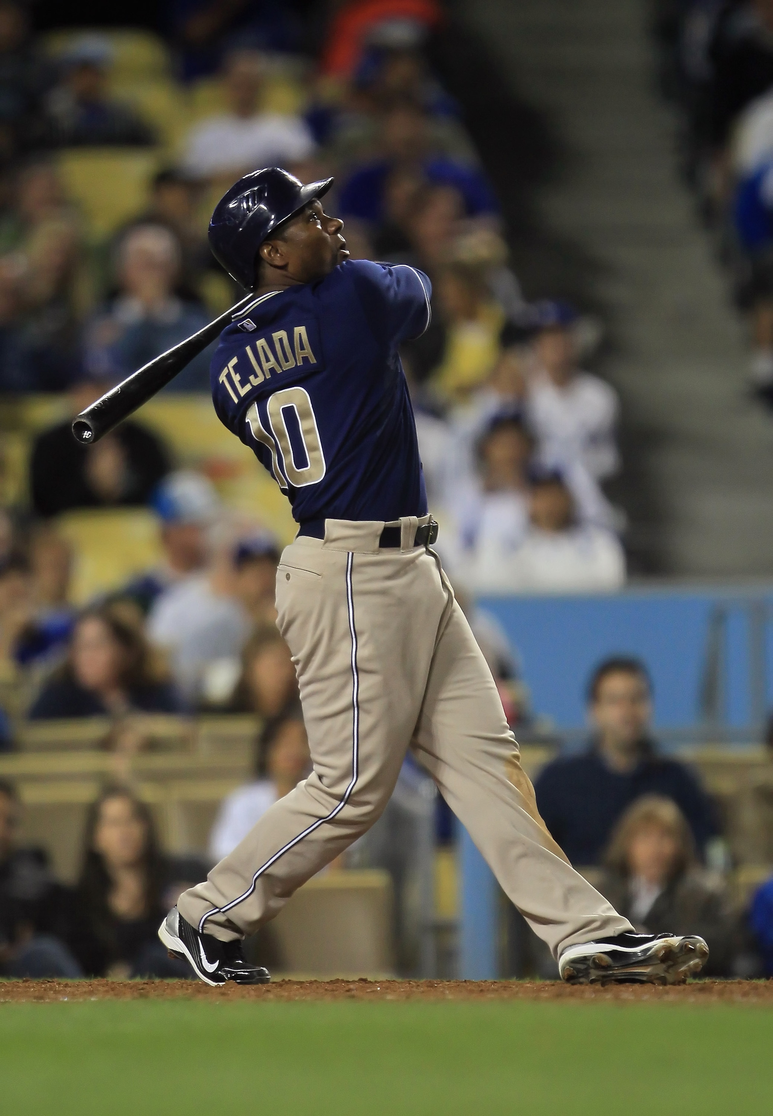 LOS ANGELES, CA - SEPTEMBER 22: Miguel Tejada #10 of the San Diego Padres bats against the Los Angeles Dodgers at Dodger Stadium on September 22, 2010 in Los Angeles, California. (Photo by Jeff Gross/Getty Images) LOS ANGELES, CA - SEPTEMBER 22: Miguel Tejada #10 of the San Diego Padres bats against the Los Angeles Dodgers at Dodger Stadium on September 22, 2010 in Los Angeles, California. (Photo by Jeff Gross/Getty Images)