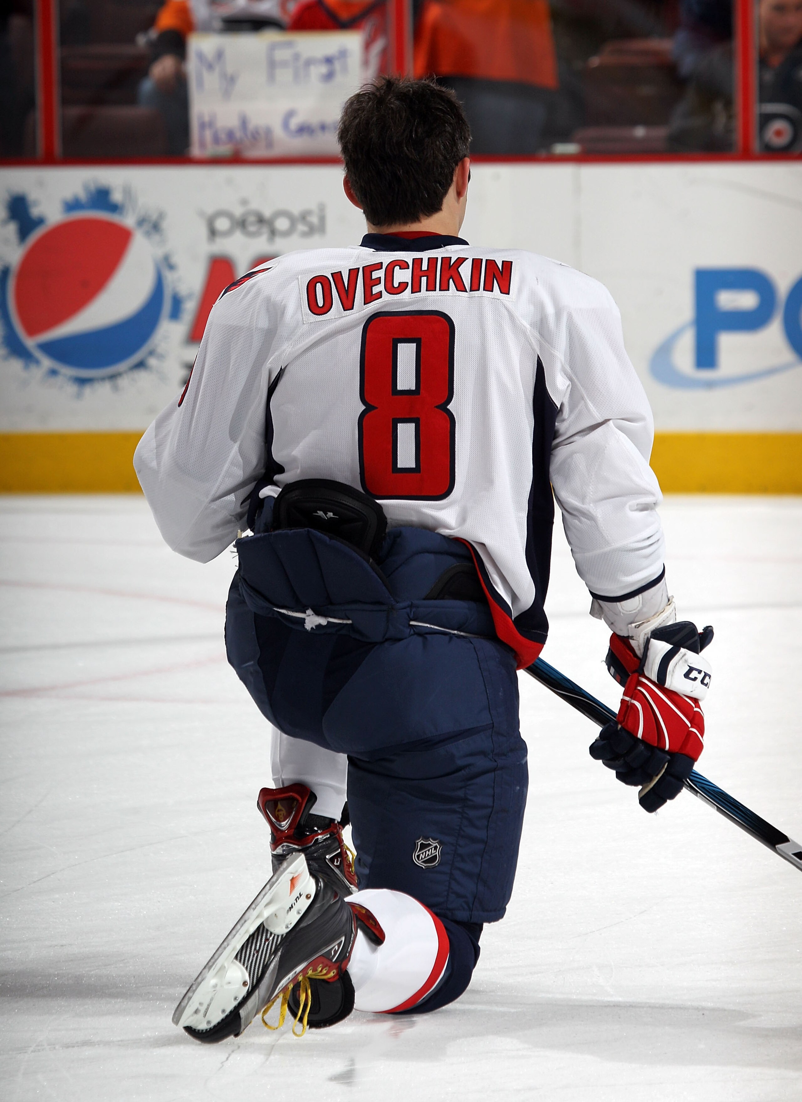 PHILADELPHIA, PA - JANUARY 18: Alex Ovechkin #8 of the Washington Capitals skates in warmups prior to his game against the Philadelphia Flyers at the Wells Fargo Center on January 18, 2011 in Philadelphia, Pennsylvania. (Photo by Bruce Bennett/Getty Ima PHILADELPHIA, PA - JANUARY 18: Alex Ovechkin #8 of the Washington Capitals skates in warmups prior to his game against the Philadelphia Flyers at the Wells Fargo Center on January 18, 2011 in Philadelphia, Pennsylvania. (Photo by Bruce Bennett/Getty Ima