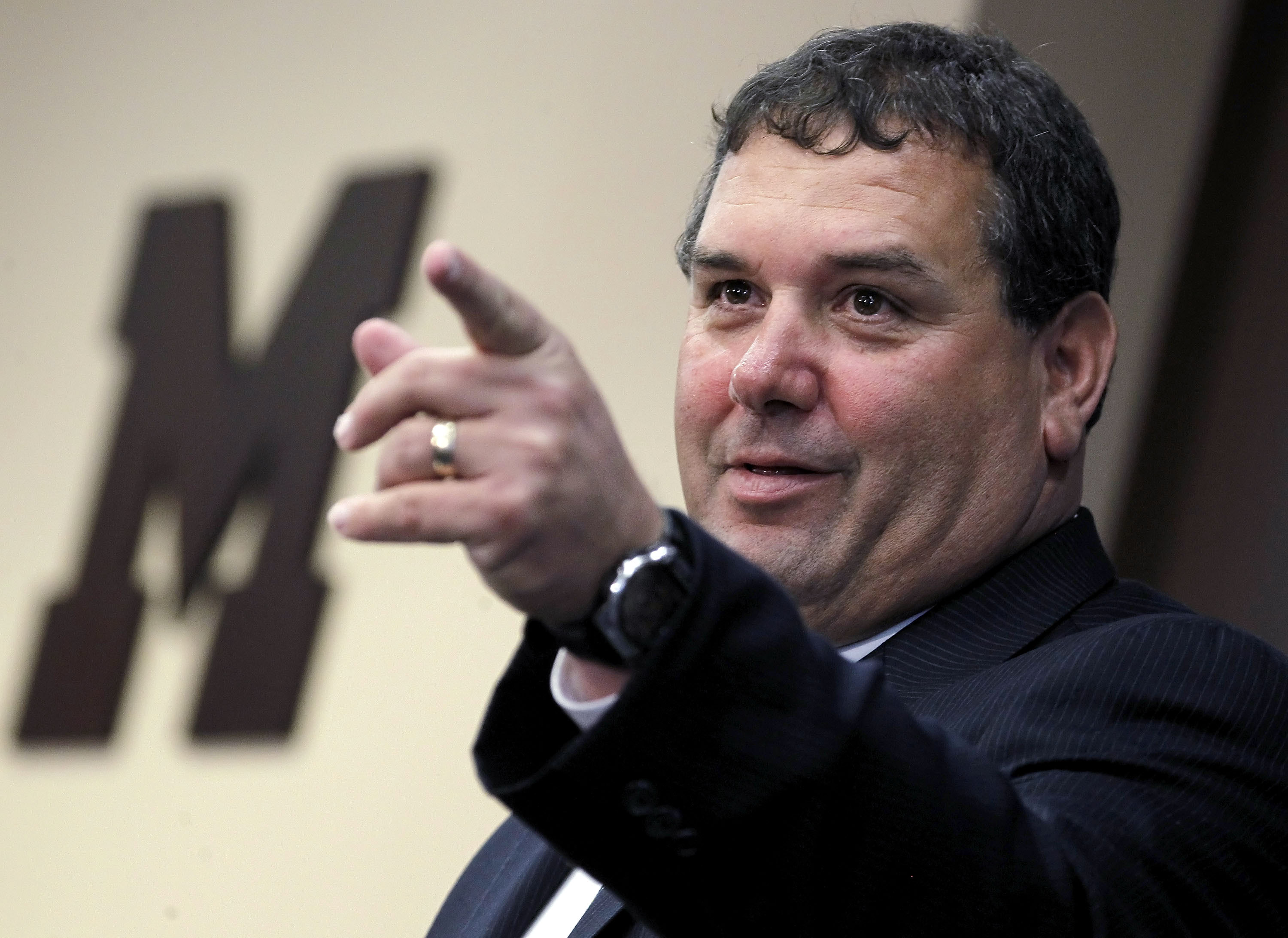 ANN ARBOR, MI - JANUARY 12: New University of Michigan head football coach Brady Hoke speaks during his introductory press confrence at the Junge Family Champions Center on January 12, 2011 in Ann Arbor, Michigan. (Photo by Gregory Shamus/Getty Images)