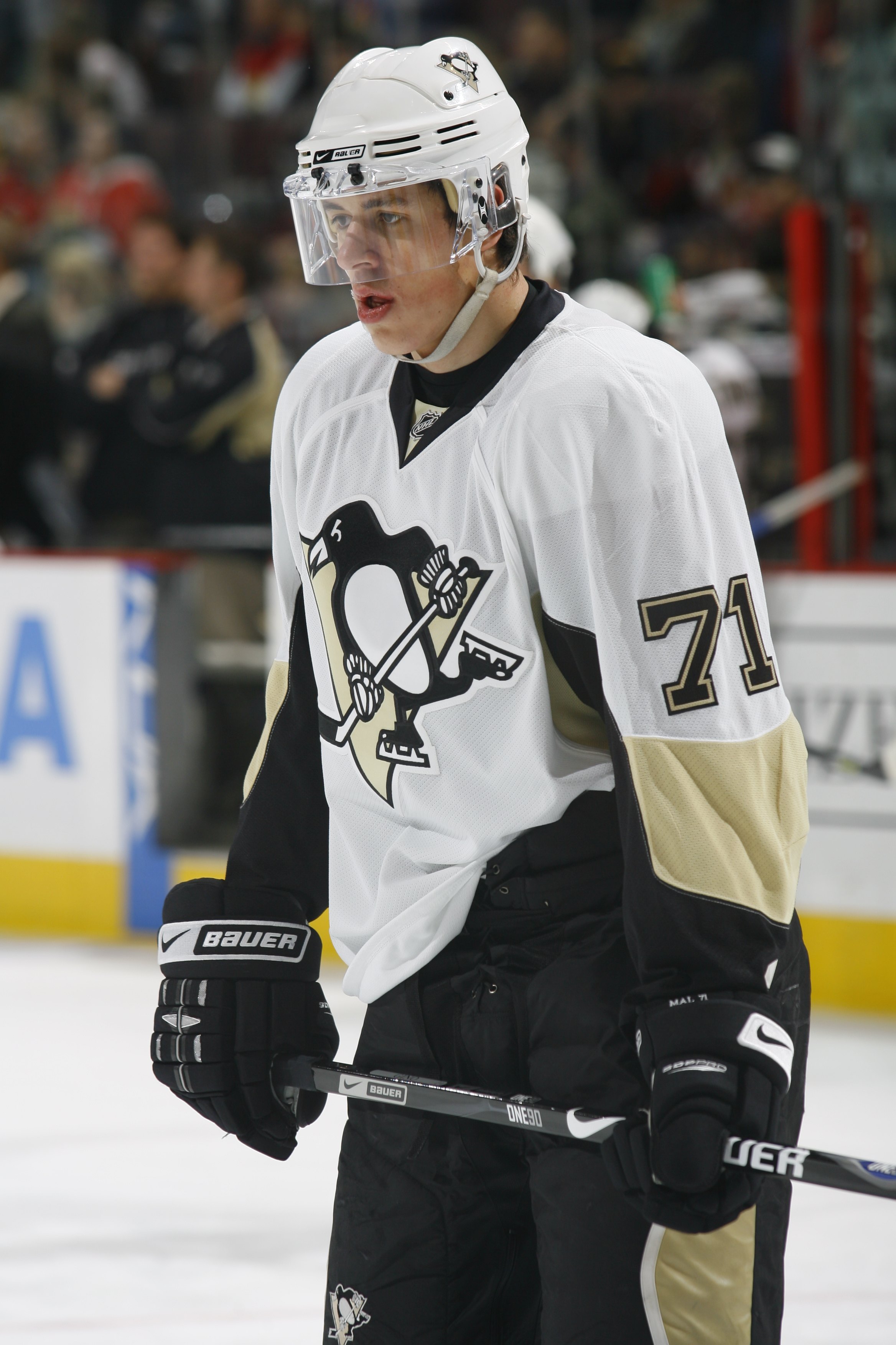 OTTAWA, CANADA- NOVEMBER 22: Evegeni Malkin #71 of the Pittsburgh Penguins looks on during the NHL game against the Ottawa Senators on November 22, 2007 at the Scotiabank Place in Ottawa, Canada. The Pittsburgh Penguins defeated the Ottawa Senators 6-5 i