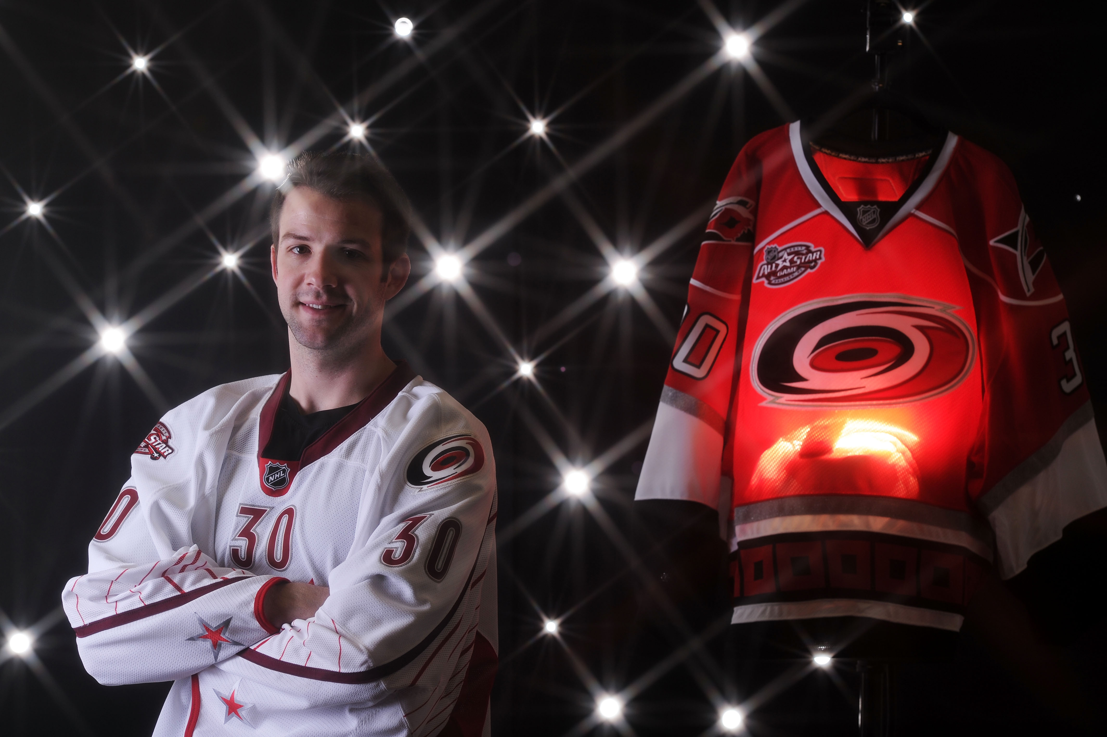 RALEIGH, NC - JANUARY 30: (EDITORS NOTE: A special effects camera filter was used for this image.) Cam Ward #30 of the Carolina Hurricanes for Team Staal poses for a portrait before the 58th NHL All-Star Game at RBC Center on January 30, 2011 in Raleigh,