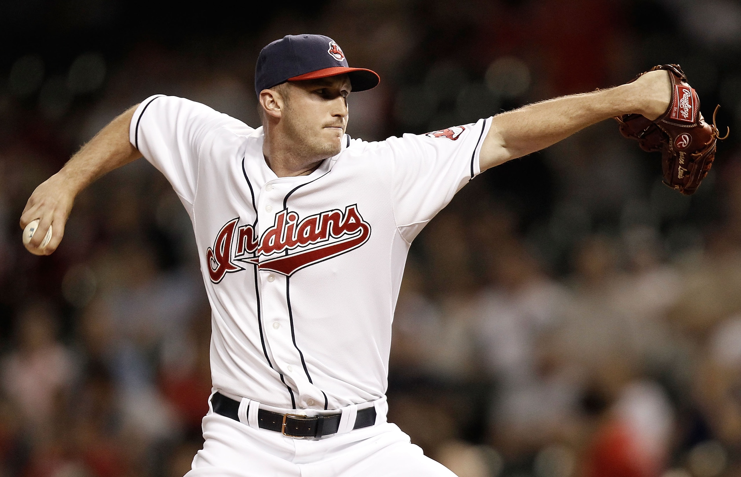 CLEVELAND, OH- APRIL 30: Jensen Lewis #50 of the Cleveland Indians pitches against the Minnesota Twins during the game on April 30, 2010 at Progressive Field in Cleveland, Ohio.  (Photo by Jared Wickerham/Getty Images)