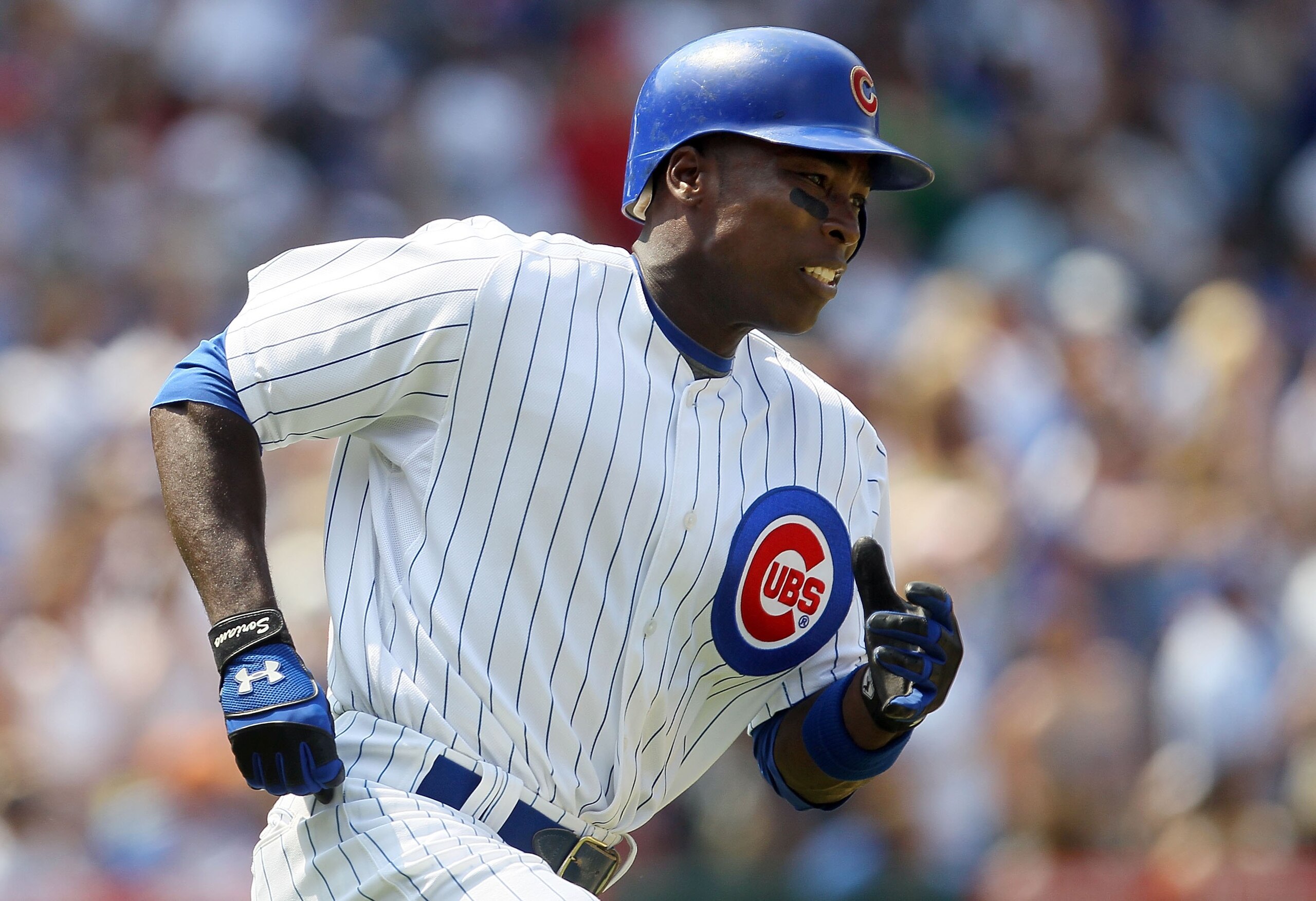 CHICAGO - MAY 30:  Alfonso Soriano #12 of the Chicago Cubs runs against the St. Louis Cardinals on May 30, 2010 at Wrigley Field in Chicago, Illinois.  (Photo by Jim McIsaac/Getty Images)