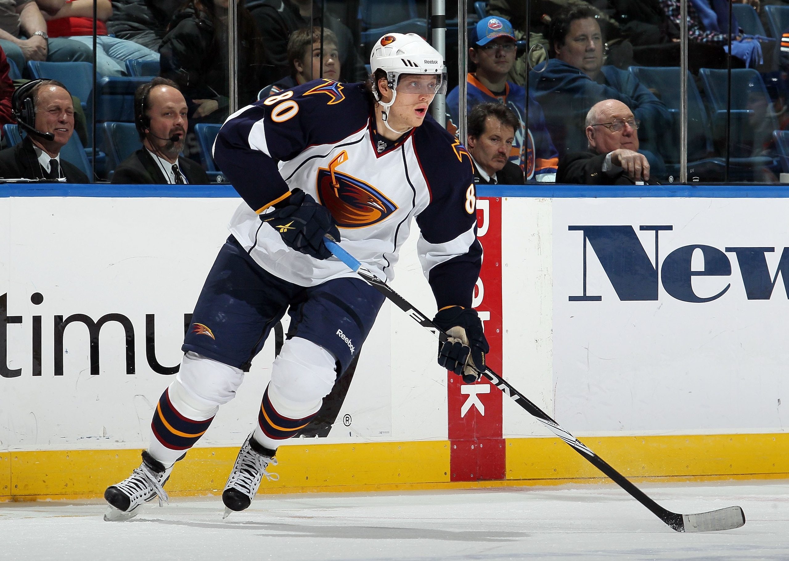 UNIONDALE, NY - DECEMBER 11:  Nik Antropov #80 of the Atlanta Thrashers skates against the New York Islanders on December 11, 2010 at Nassau Coliseum in Uniondale, New York. The Thrashers defeated the Isles 5-4.  (Photo by Jim McIsaac/Getty Images)