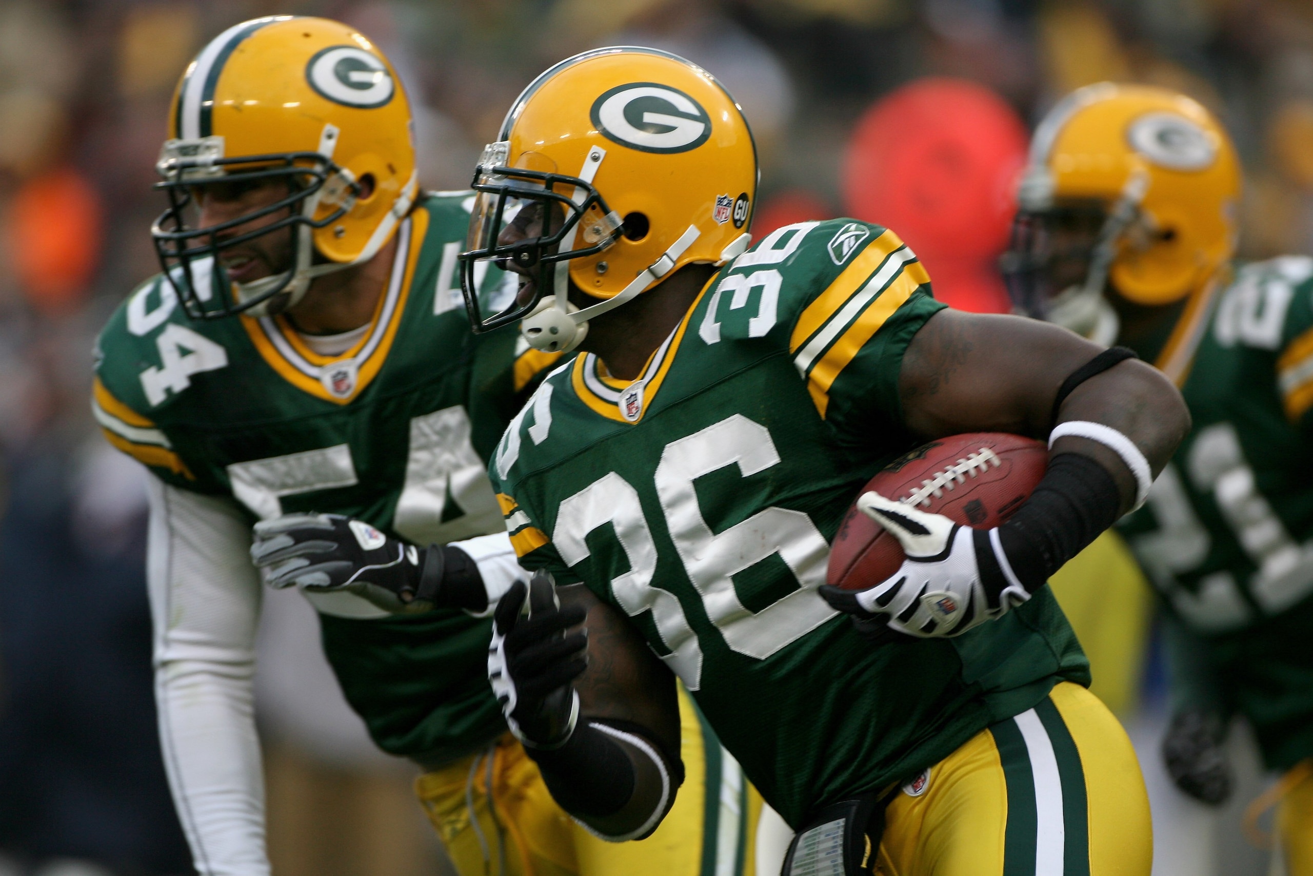 GREEN BAY, WI - NOVEMBER 16: Safety Nick Collins #36 of the Green Bay Packers makes an interception that was nullified by a penalty against the Chicago Bears during NFL action at Lambeau Field on November 16, 2008 in Green Bay, Wisconsin. The Packers def GREEN BAY, WI - NOVEMBER 16: Safety Nick Collins #36 of the Green Bay Packers makes an interception that was nullified by a penalty against the Chicago Bears during NFL action at Lambeau Field on November 16, 2008 in Green Bay, Wisconsin. The Packers def