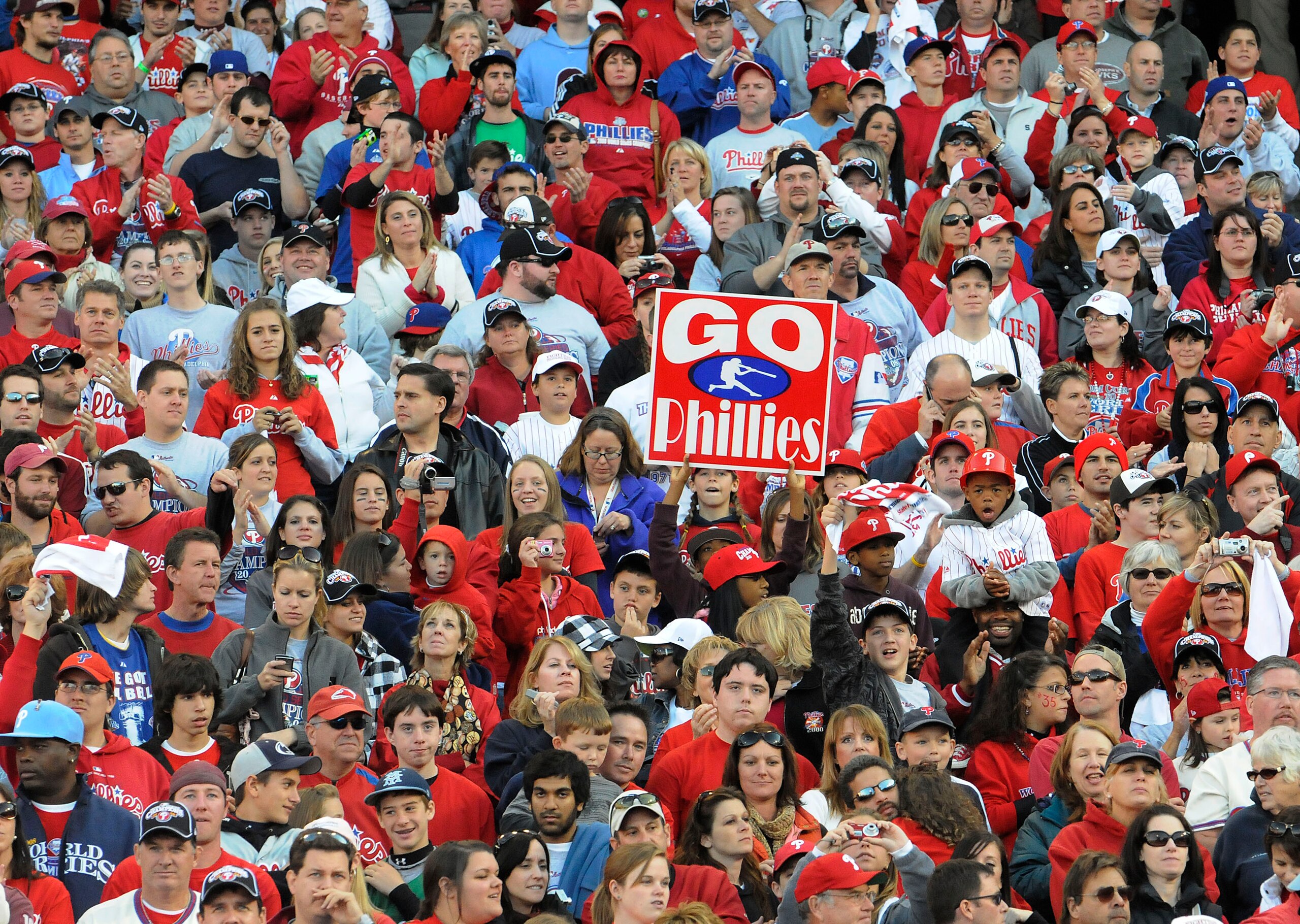 PHILADELPHIA, PA - OCTOBER 31: Fans celebrate at a victory rally at Citizens Bank Park October 31, 2008 in Philadelphia, Pennsylvania. The Phillies defeated the Tampa Bay  Rays to win their first World Series in 28 years. (Photo by Jeff Fusco/Getty Images