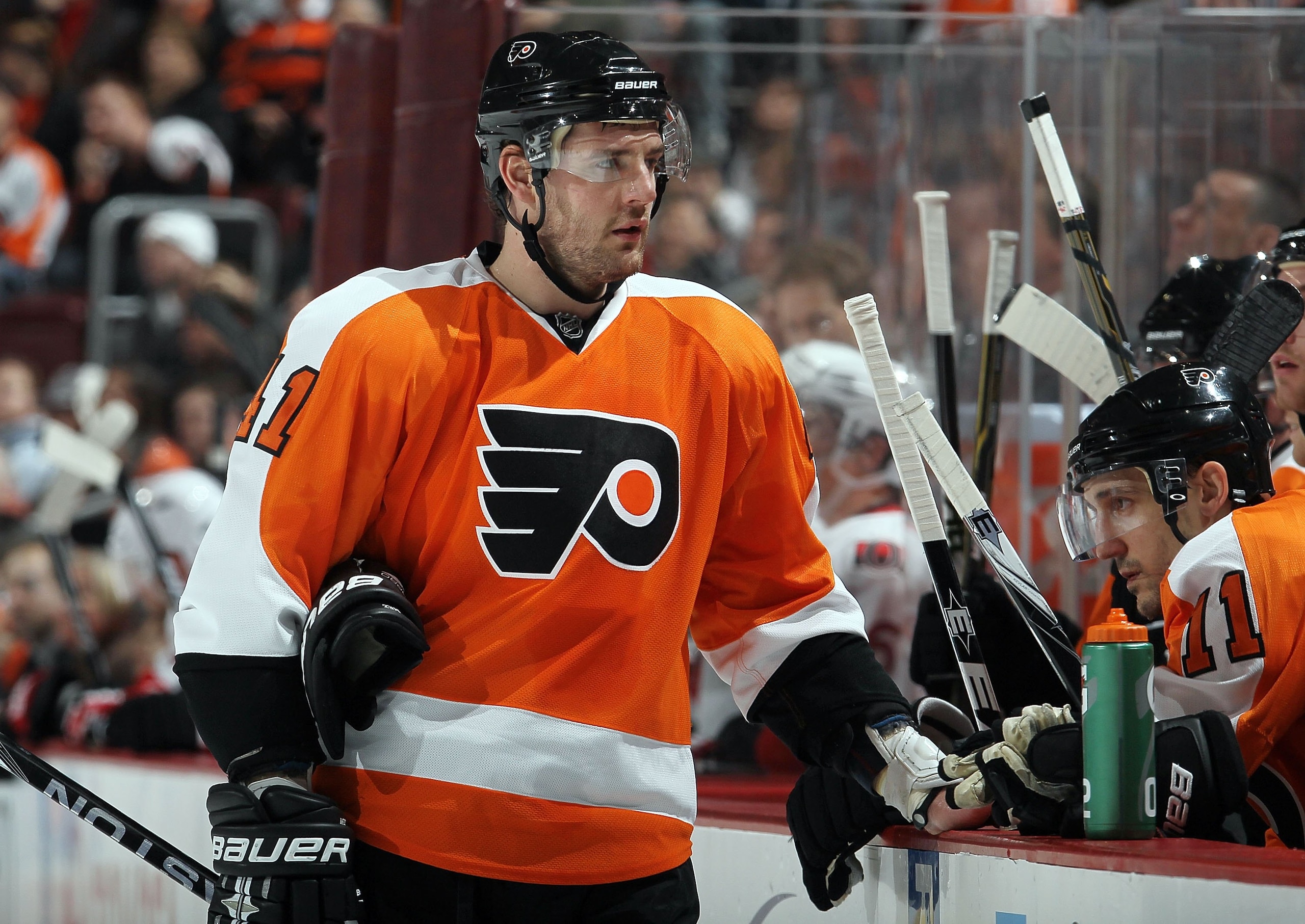 PHILADELPHIA, PA - JANUARY 20: Andrej Meszaros #41 of the Philadelphia Flyers skates against the Ottawa Senators on January 20, 2011 at Wells Fargo Center in Philadelphia, Pennsylvania. (Photo by Jim McIsaac/Getty Images) PHILADELPHIA, PA - JANUARY 20: Andrej Meszaros #41 of the Philadelphia Flyers skates against the Ottawa Senators on January 20, 2011 at Wells Fargo Center in Philadelphia, Pennsylvania. (Photo by Jim McIsaac/Getty Images)