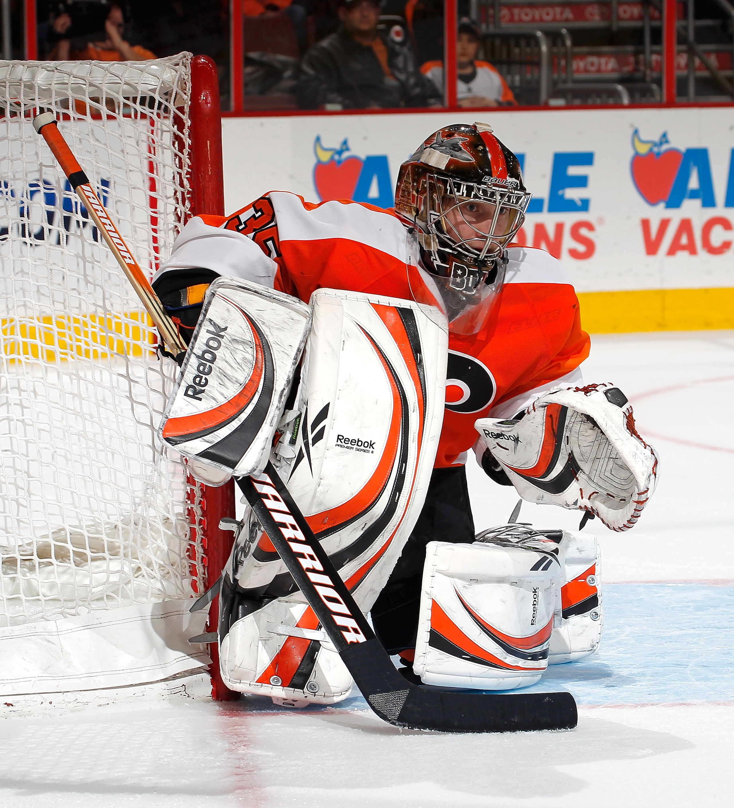 PHILADELPHIA, PA - JANUARY 25:  Goalie Sergei Bobrovsky #35 of the Philadelphia Flyers defends the goal during an NHL hockey game against the Montreal Canadiens at the Wells Fargo Center on January 25, 2011 in Philadelphia, Pennsylvania.  (Photo by Paul B
