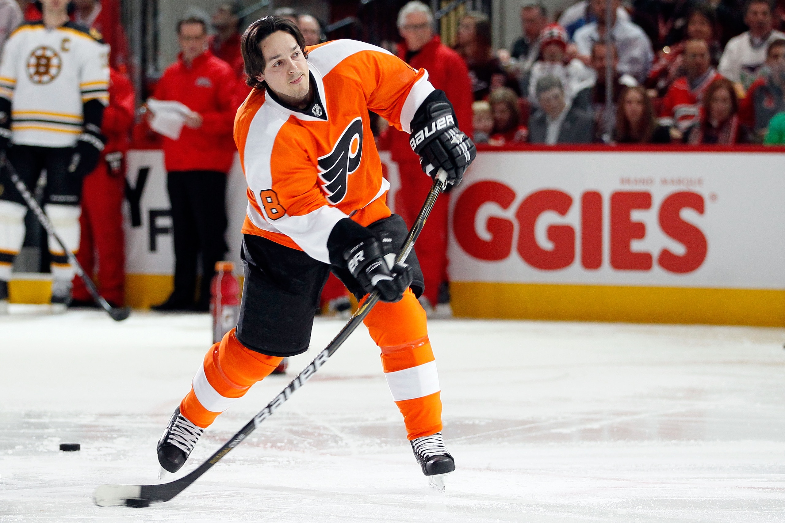 RALEIGH, NC - JANUARY 29: Danny Briere #48 of the Philadelphia Flyers participates in the skills challenge relay during the Honda NHL SuperSkills competition part of 2011 NHL All-Star Weekend at the RBC Center on January 29, 2011 in Raleigh, North Caroli RALEIGH, NC - JANUARY 29: Danny Briere #48 of the Philadelphia Flyers participates in the skills challenge relay during the Honda NHL SuperSkills competition part of 2011 NHL All-Star Weekend at the RBC Center on January 29, 2011 in Raleigh, North Caroli