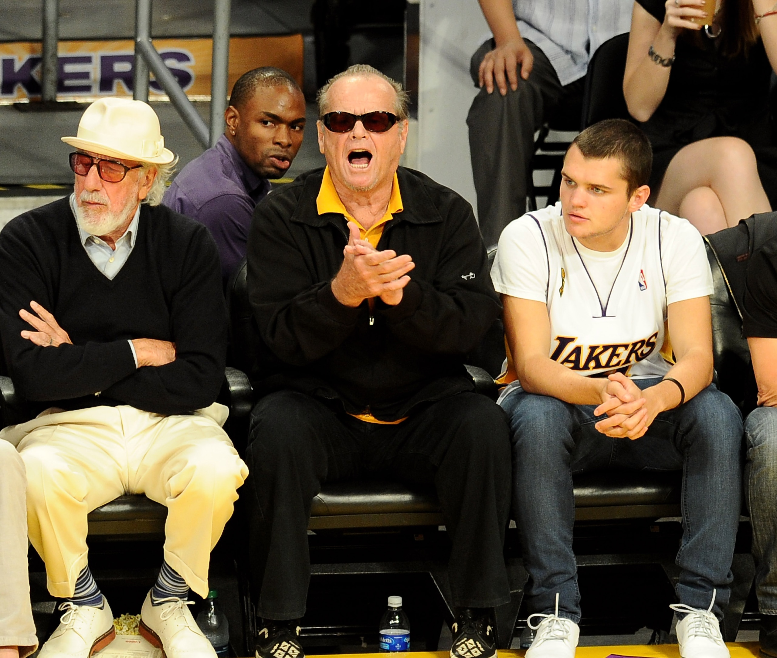 LOS ANGELES, CA - JUNE 06:  Lou Adler (L) and actor Jack Nicholson attends Game 2 of the NBA Finals between the Los Angeles Lakers and Boston Celtics at the Staples Center on June 6, 2010 in Los Angeles, California.  (Photo by Michael Buckner/Getty Images