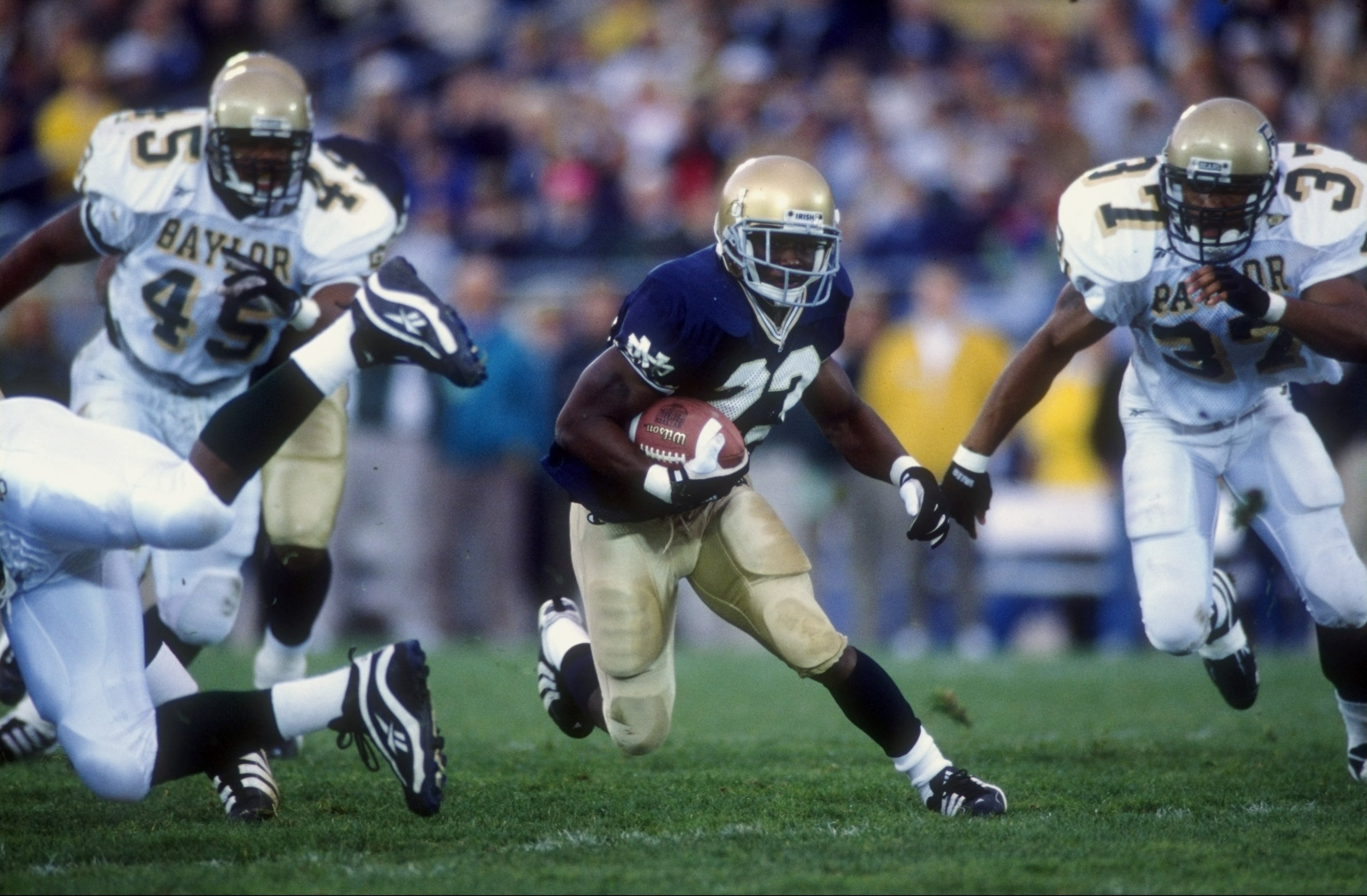 31 Oct 1998:  Tailback Autry Denson #23 of the Notre Dame Fighting Irish in action during the game against the Baylor Bears at the Notre Dame Stadium in South Bend, Indiana. The Fighting Irish defeated the Bears 27-3. Mandatory Credit: Jonathan Daniel  /A