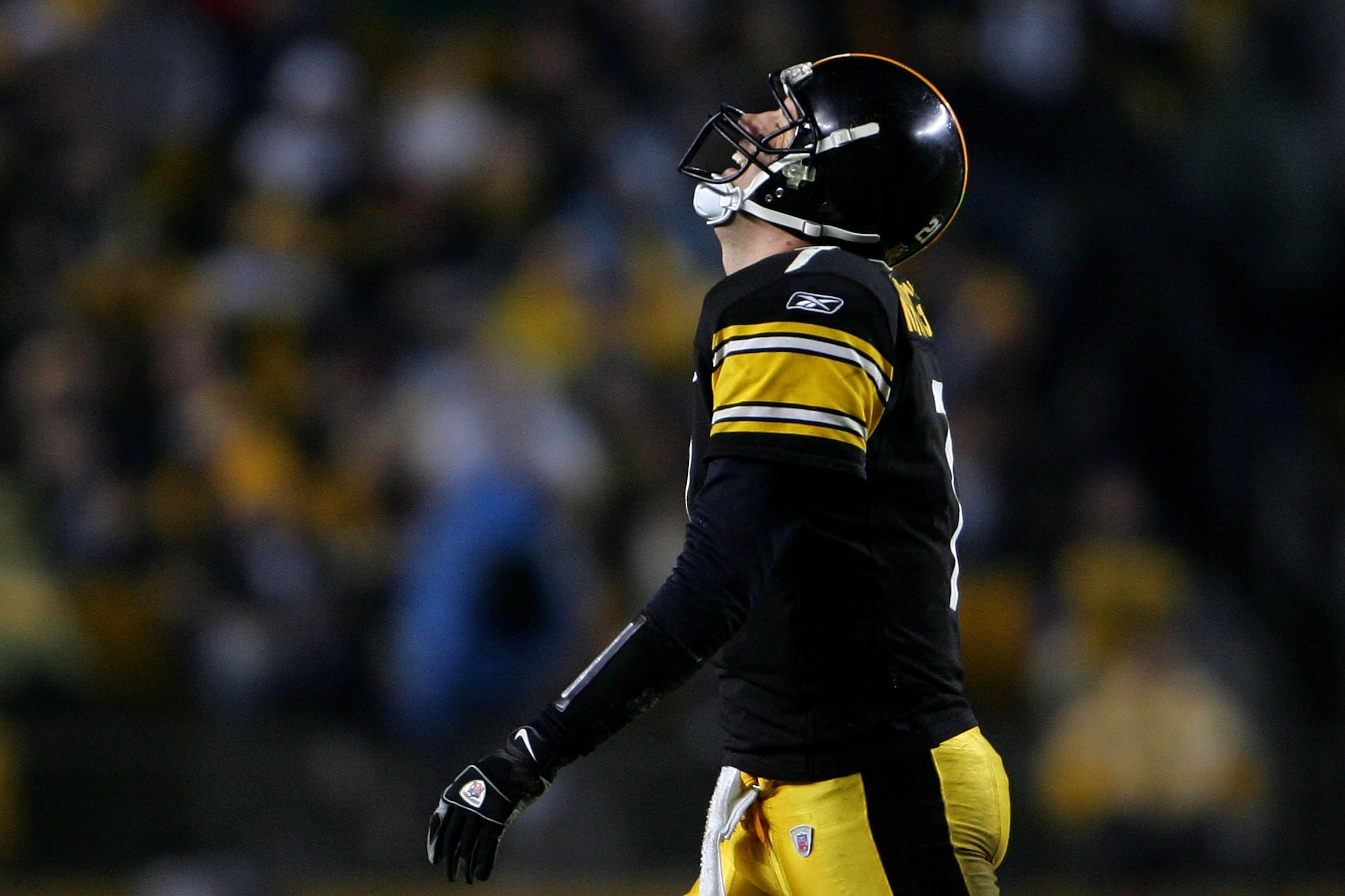 PITTSBURGH - JANUARY 05:  Ben Roethlisberger #7 of the Pittsburgh Steelers reacts after an interception in the first half against the Jacksonville Jaguars during the AFC Wild Card game on January 5, 2008 at Heinz Field in Pittsburgh, Pennsylvania.  (Photo