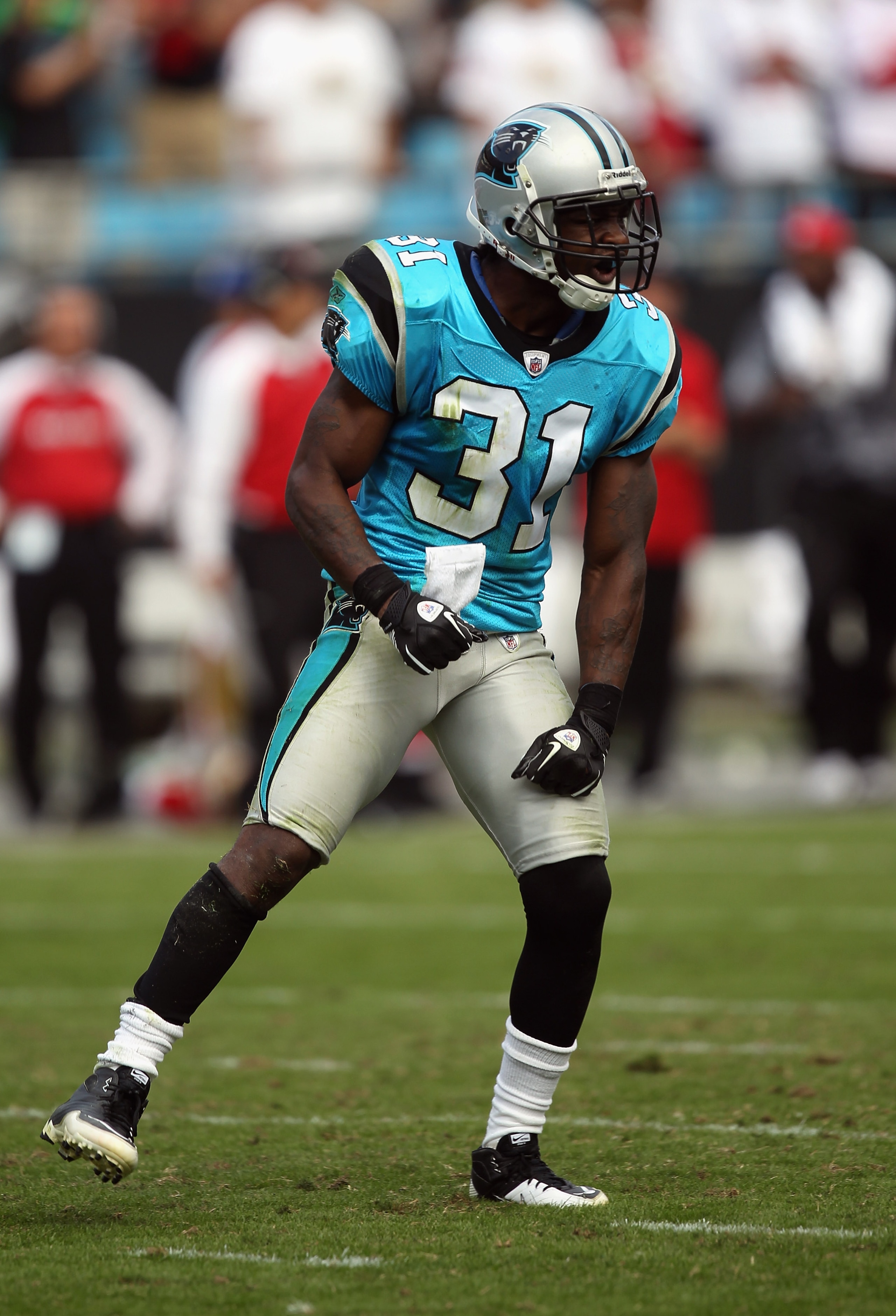 CHARLOTTE, NC - OCTOBER 24:  Richard Marshall #31 of the Carolina Panthers reacts to the end of the game against the San Francisco 49ers at Bank of America Stadium on October 24, 2010 in Charlotte, North Carolina.  (Photo by Streeter Lecka/Getty Images)