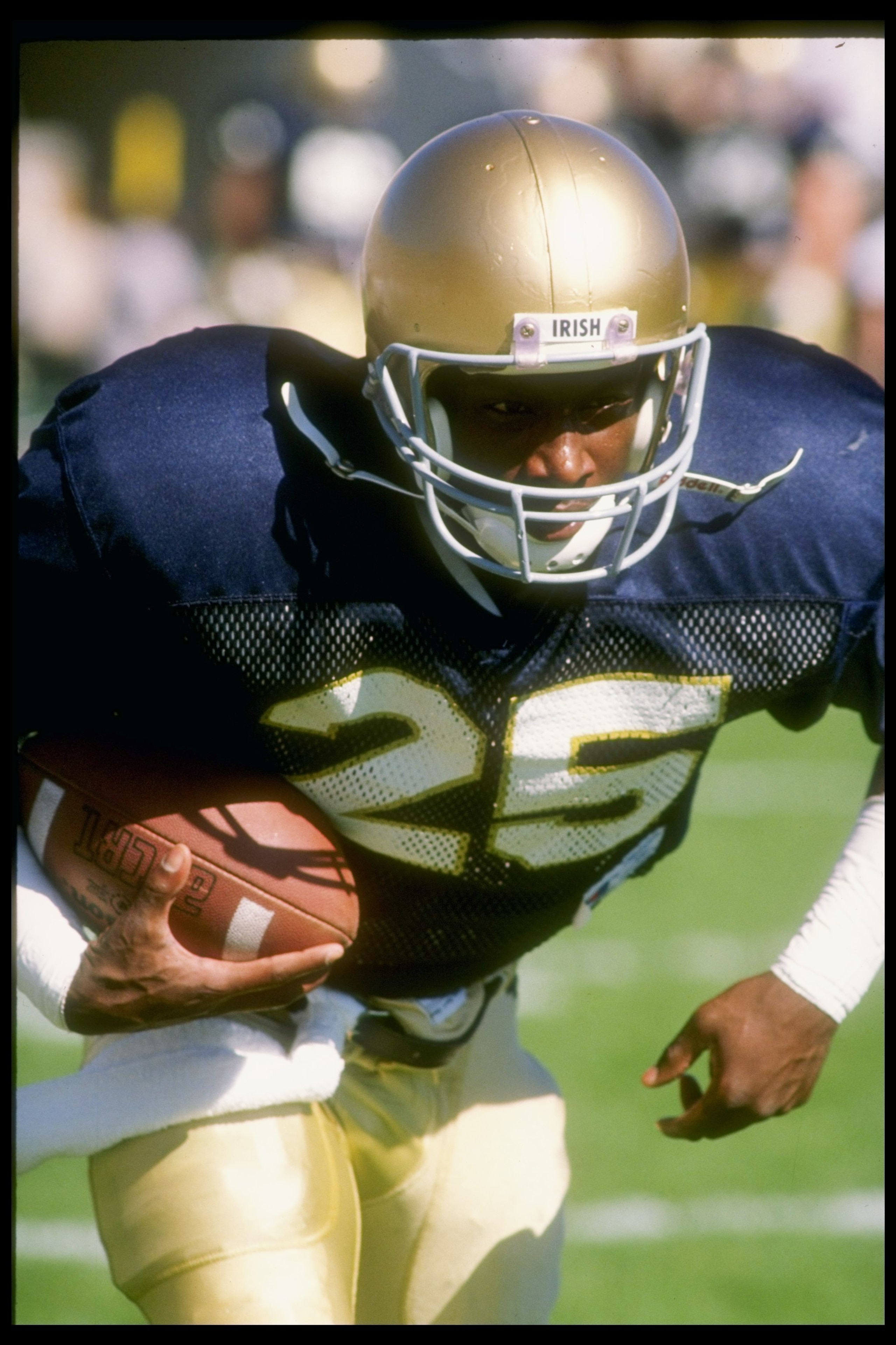 6 Oct 1990:  Flanker Raghib Ismail of the Notre Dame Fighting Irish runs down the field during a game against the Stanford Cardinal at Notre Dame Stadium in South Bend, Indiana.  Notre Dame won the game 36-31. Mandatory Credit: Tony Duffy  /Allsport