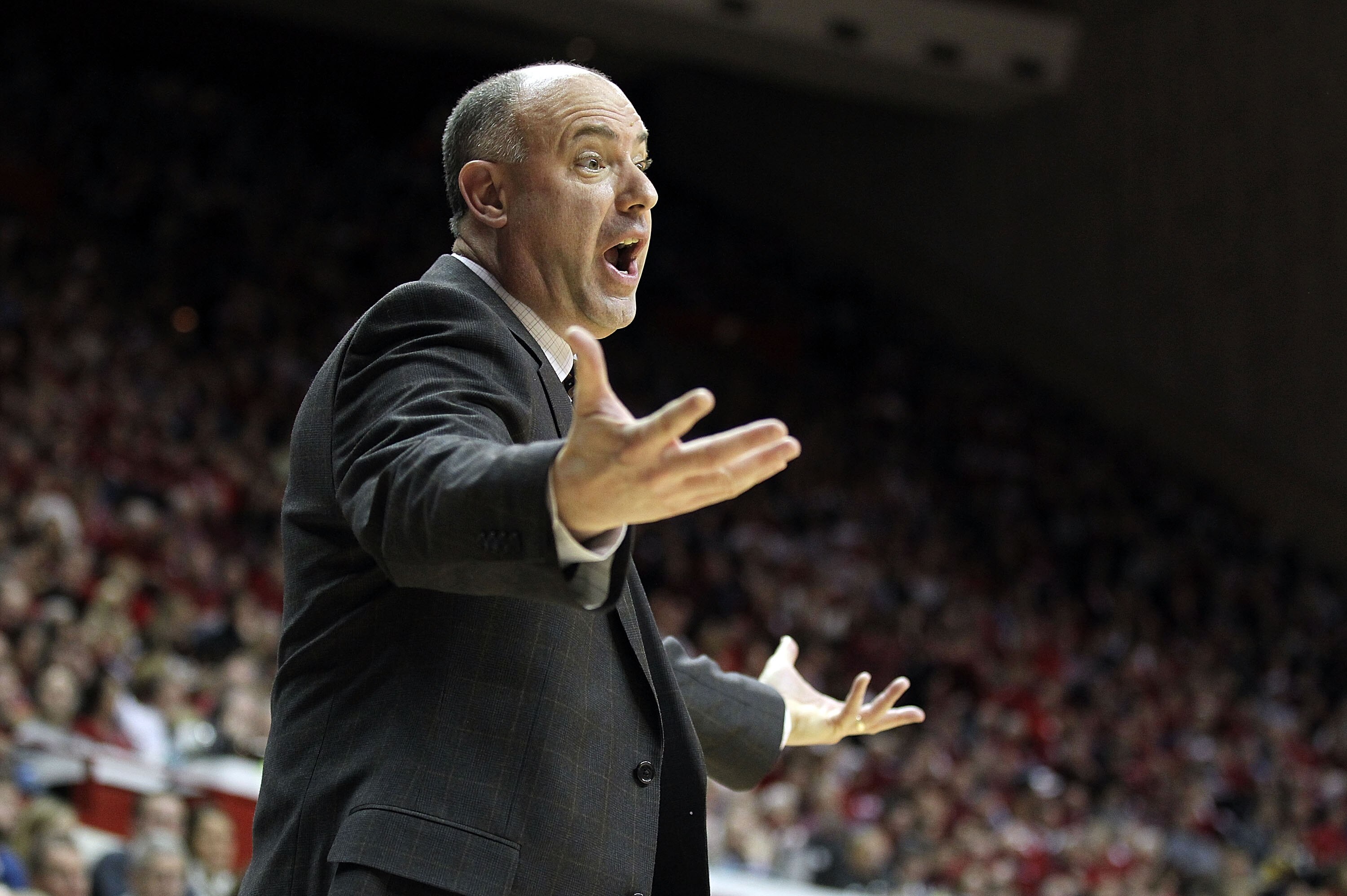 BLOOMINGTON, IN - DECEMBER 27:  Ed DeChellis the Head Coach of the Penn State Nittany Lions gives instructions to his team during the Big Ten Conference game against the Indiana Hoosiers on December 27, 2010 at Assembly Hall in Bloomington, Indiana.  (Pho
