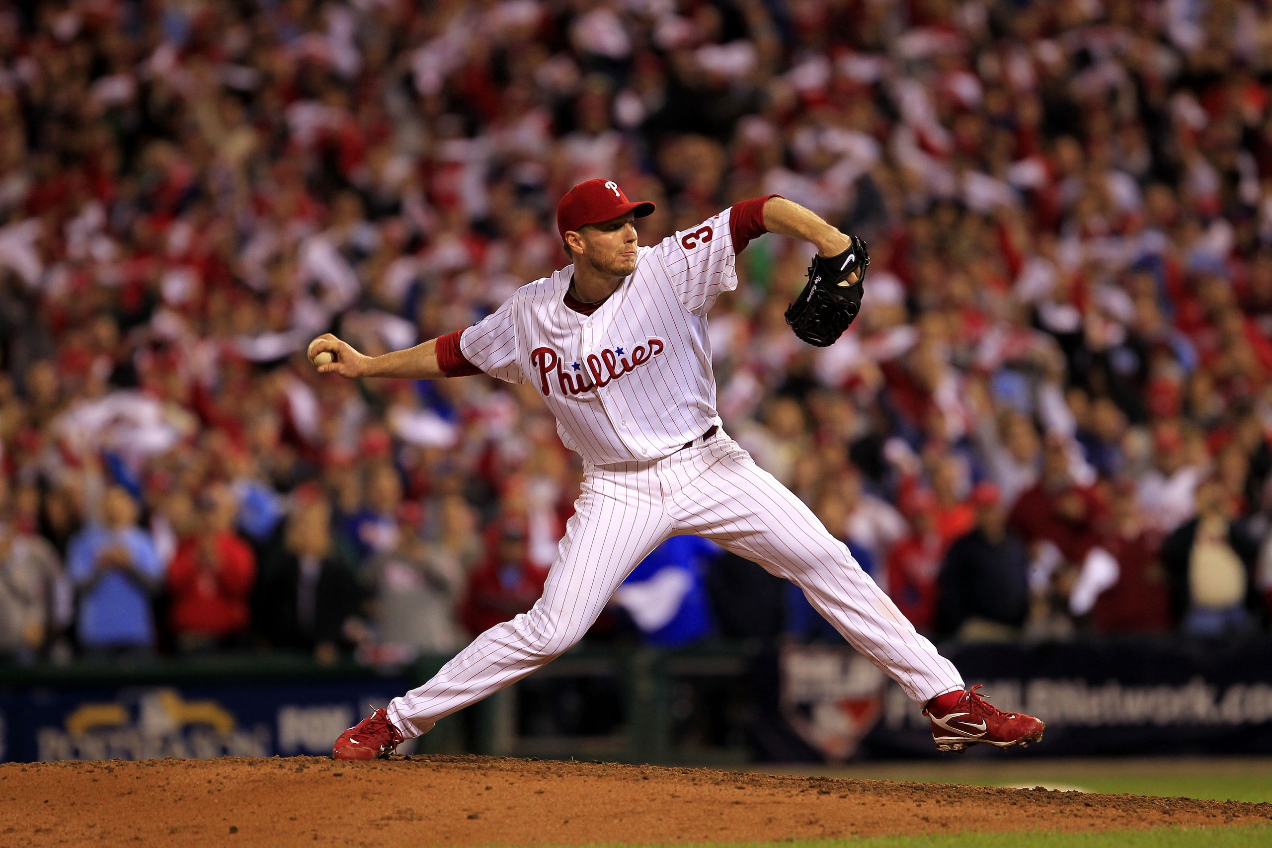 PHILADELPHIA - OCTOBER 06:  Roy Halladay #34 of the Philadelphia Phillies pitches in the ninth inning during his no-hitter in Game 1 of the NLDS against the Cincinnati Reds at Citizens Bank Park on October 6, 2010 in Philadelphia, Pennsylvania.The Phillie