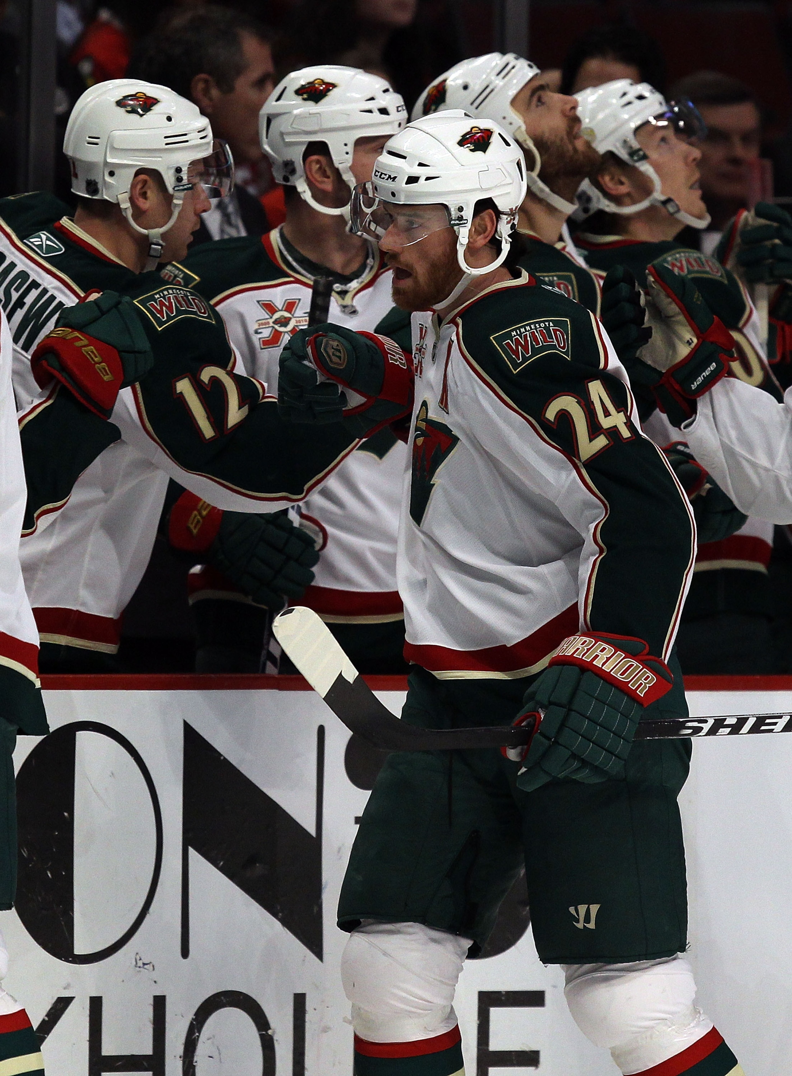 CHICAGO, IL - JANUARY 25: Martin Havlat #24 of the Minnesota Wild is congratulated by teammates after scoring a 1st period goal against the Chicago Blackhawks at the United Center on January 25, 2011 in Chicago, Illinois. The Wild defeated the Blackhawks CHICAGO, IL - JANUARY 25: Martin Havlat #24 of the Minnesota Wild is congratulated by teammates after scoring a 1st period goal against the Chicago Blackhawks at the United Center on January 25, 2011 in Chicago, Illinois. The Wild defeated the Blackhawks