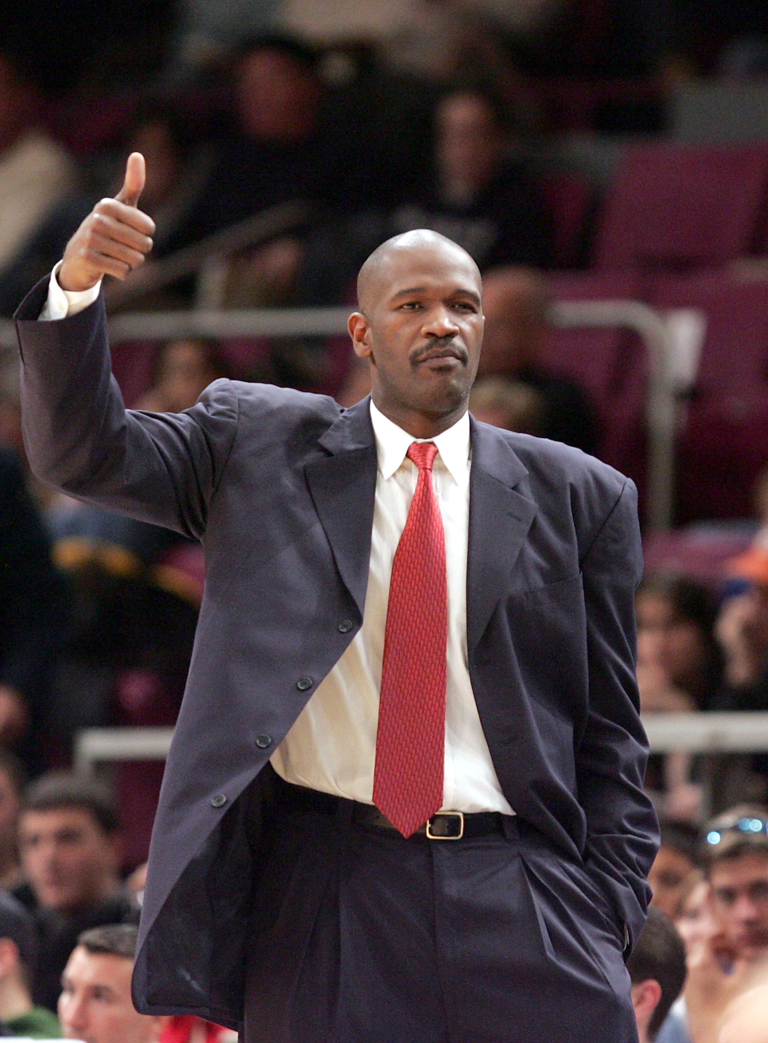 NEW YORK - JANUARY 23: New head coach Herb Williams of the New York Knicks gives a thumbs up during his teams game against the Milwaukee Bucks on January 23, 2005 at Madison Square Garden in New York City.  NOTE TO USER:  User expressly acknowledges and a