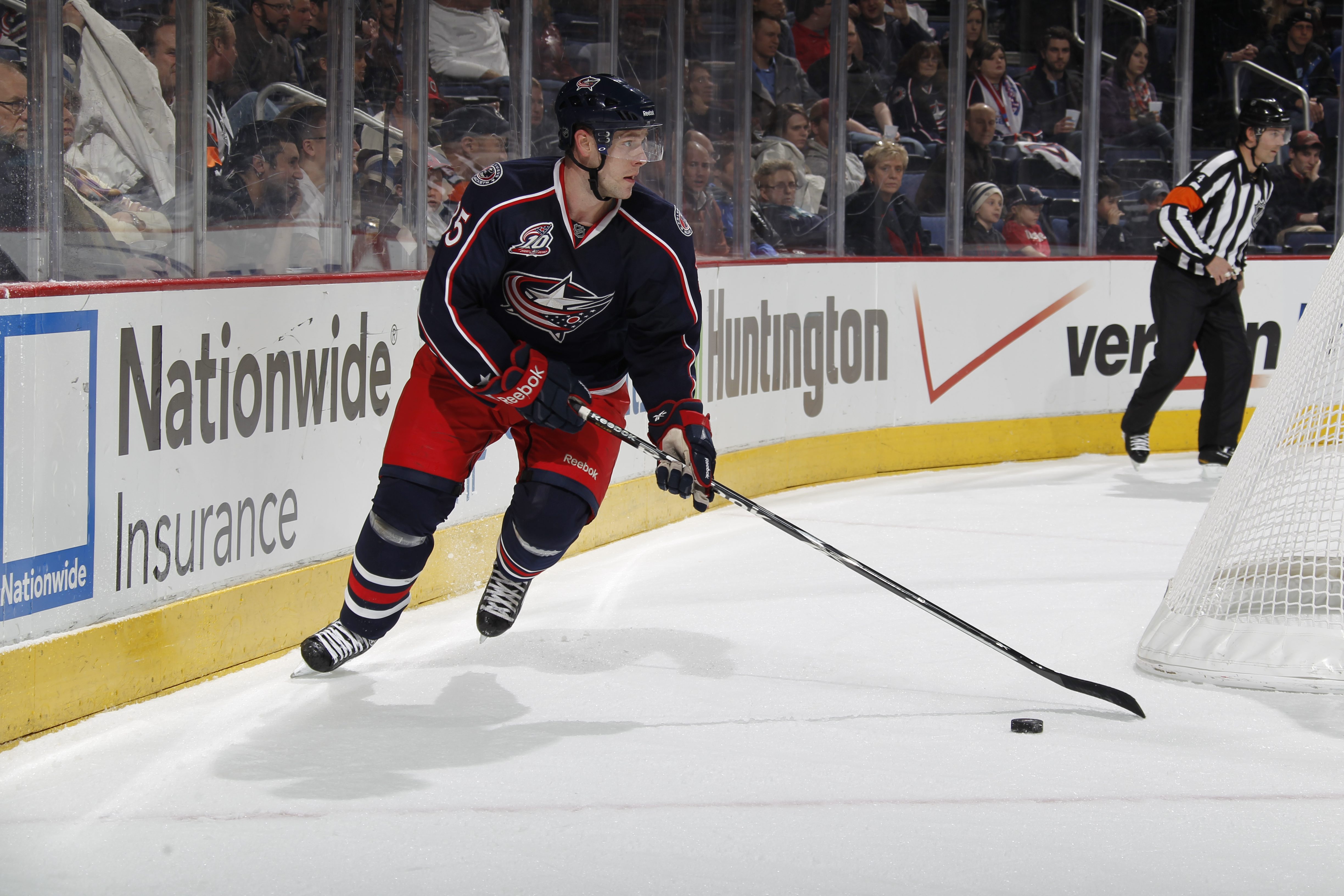 COLUMBUS, OH - JANUARY 11: Jan Hejda #35 of the Columbus Blue Jackets skates against the Phoenix Coyotes during a game on January 11, 2011 at the Nationwide Arena in Columbus, Ohio. (Photo by Gregory Shamus/Getty Images)