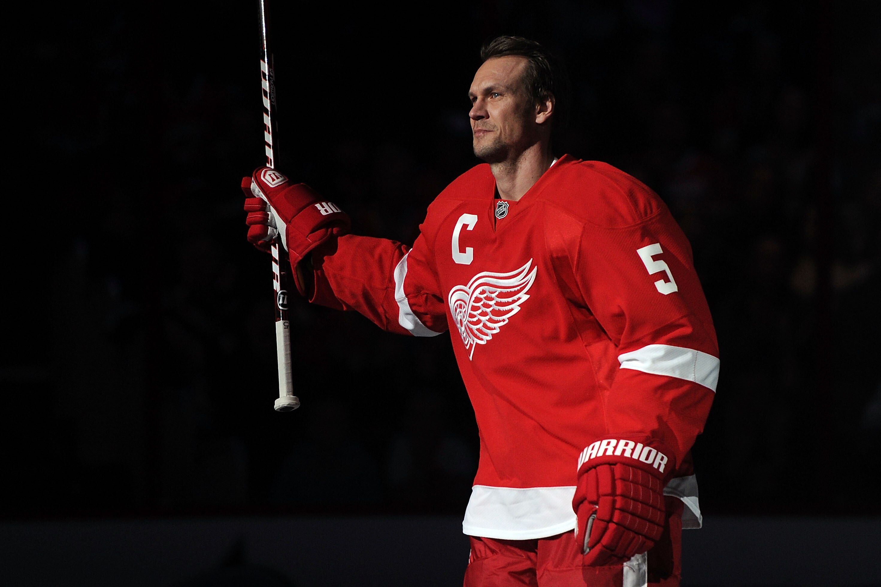 RALEIGH, NC - JANUARY 29:  Nicklas Lidstrom #5 of the Detroit Red Wings is introduced during the Honda NHL SuperSkills competition part of 2011 NHL All-Star Weekend at the RBC Center on January 29, 2011 in Raleigh, North Carolina.  (Photo by Harry How/Get