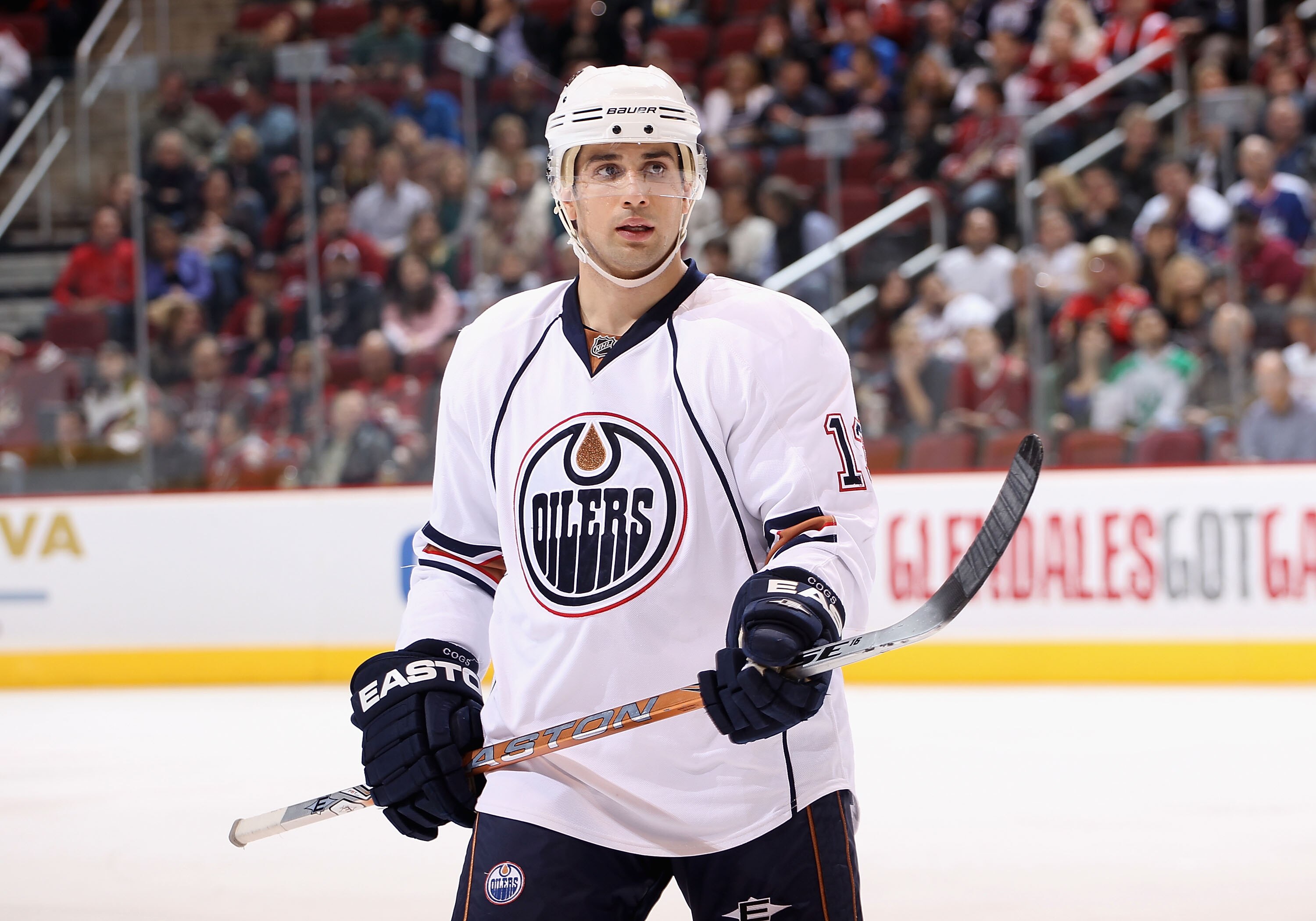 GLENDALE, AZ - JANUARY 25:  Andrew Cogliano #13 of the Edmonton Oilers during the NHL game against the Phoenix Coyotes at Jobing.com Arena on January 25, 2011 in Glendale, Arizona.  The Oilers defeated the Coyotes 4-3.  (Photo by Christian Petersen/Getty